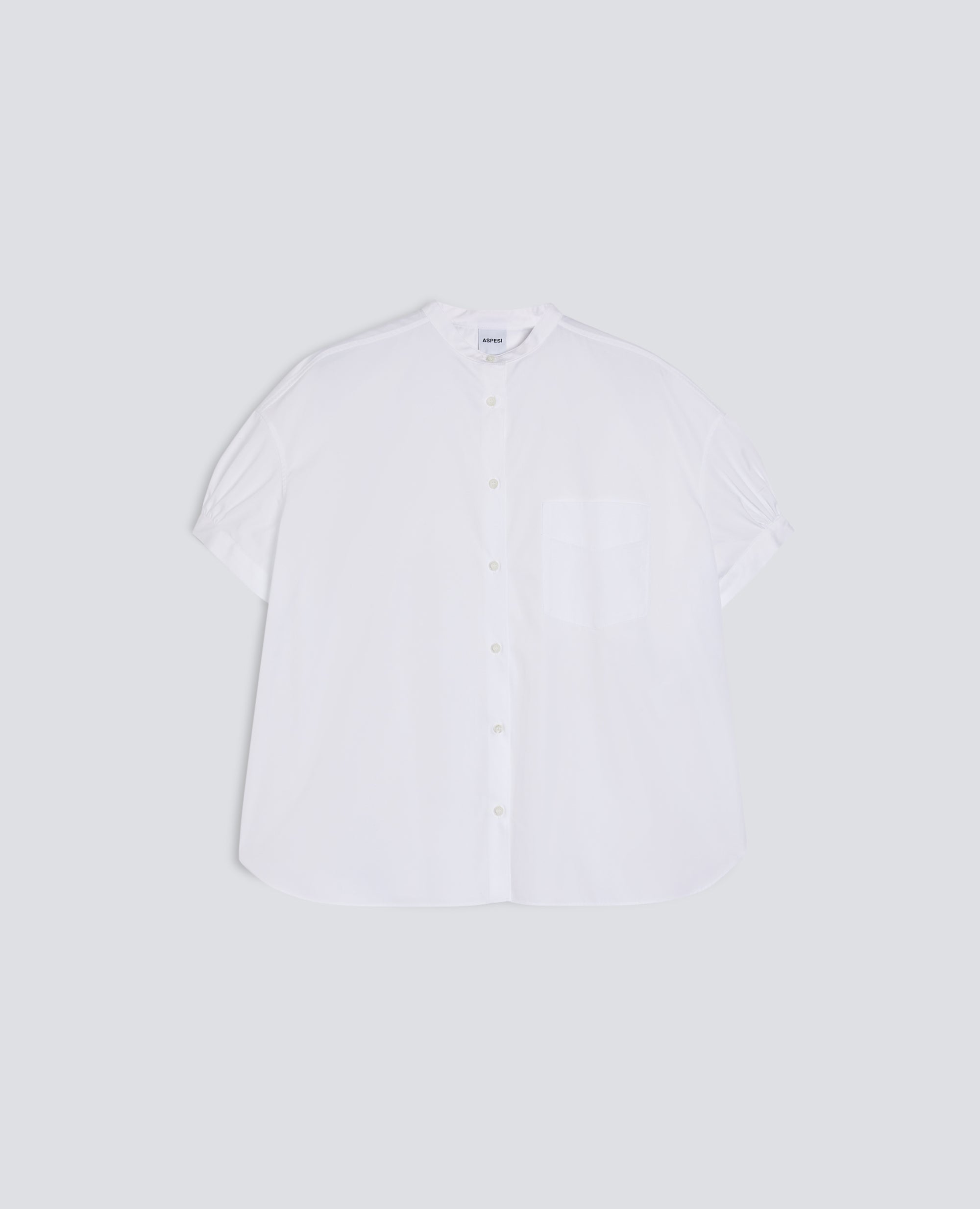 CAMICIA IN POPELINE DI PURO COTONE CON COLLO ALLA COREANA-BIANCO-WHITE-BLANCO-WEISS-BLANC