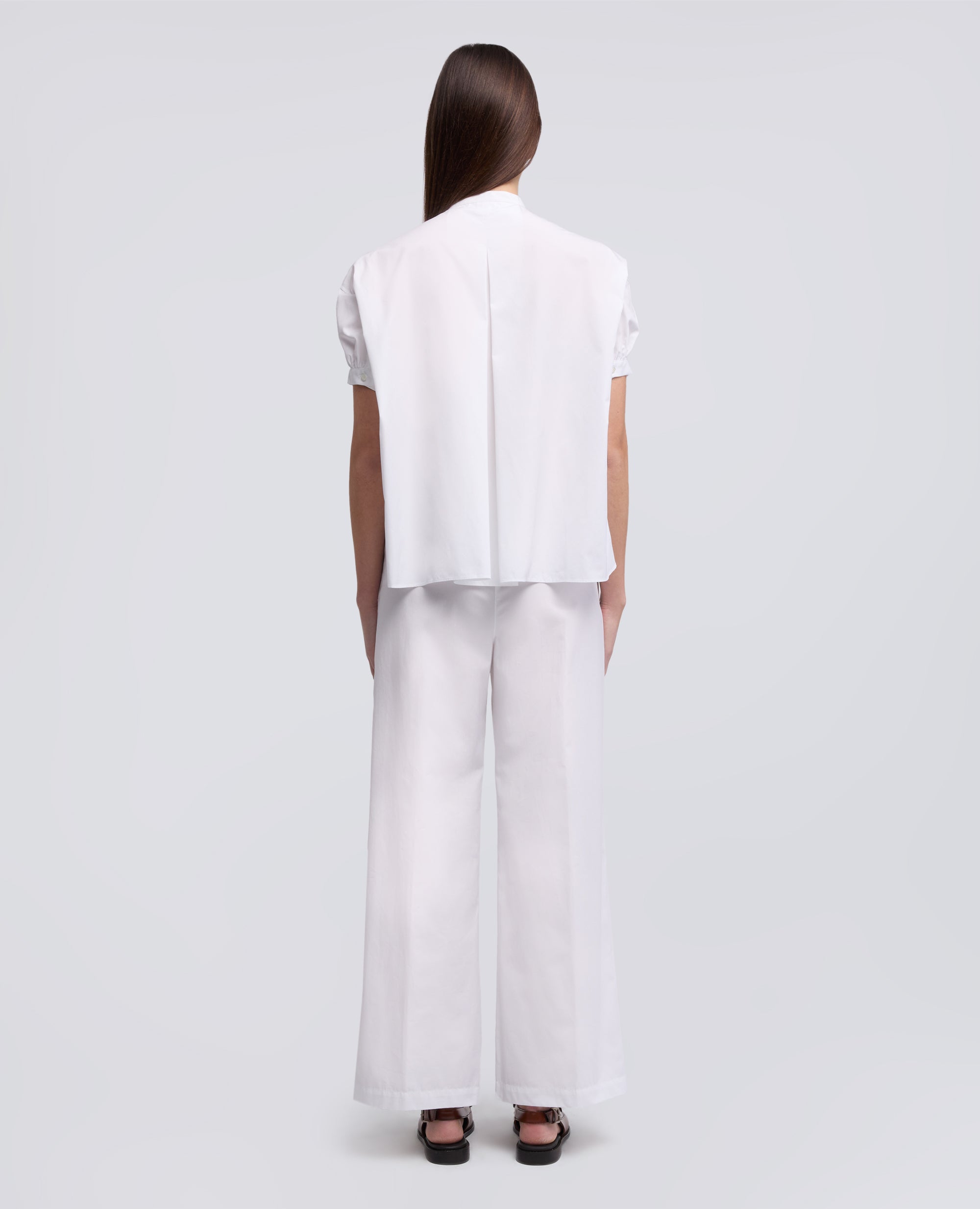 CAMICIA IN POPELINE DI PURO COTONE CON COLLO ALLA COREANA-BIANCO-WHITE-BLANCO-WEISS-BLANC