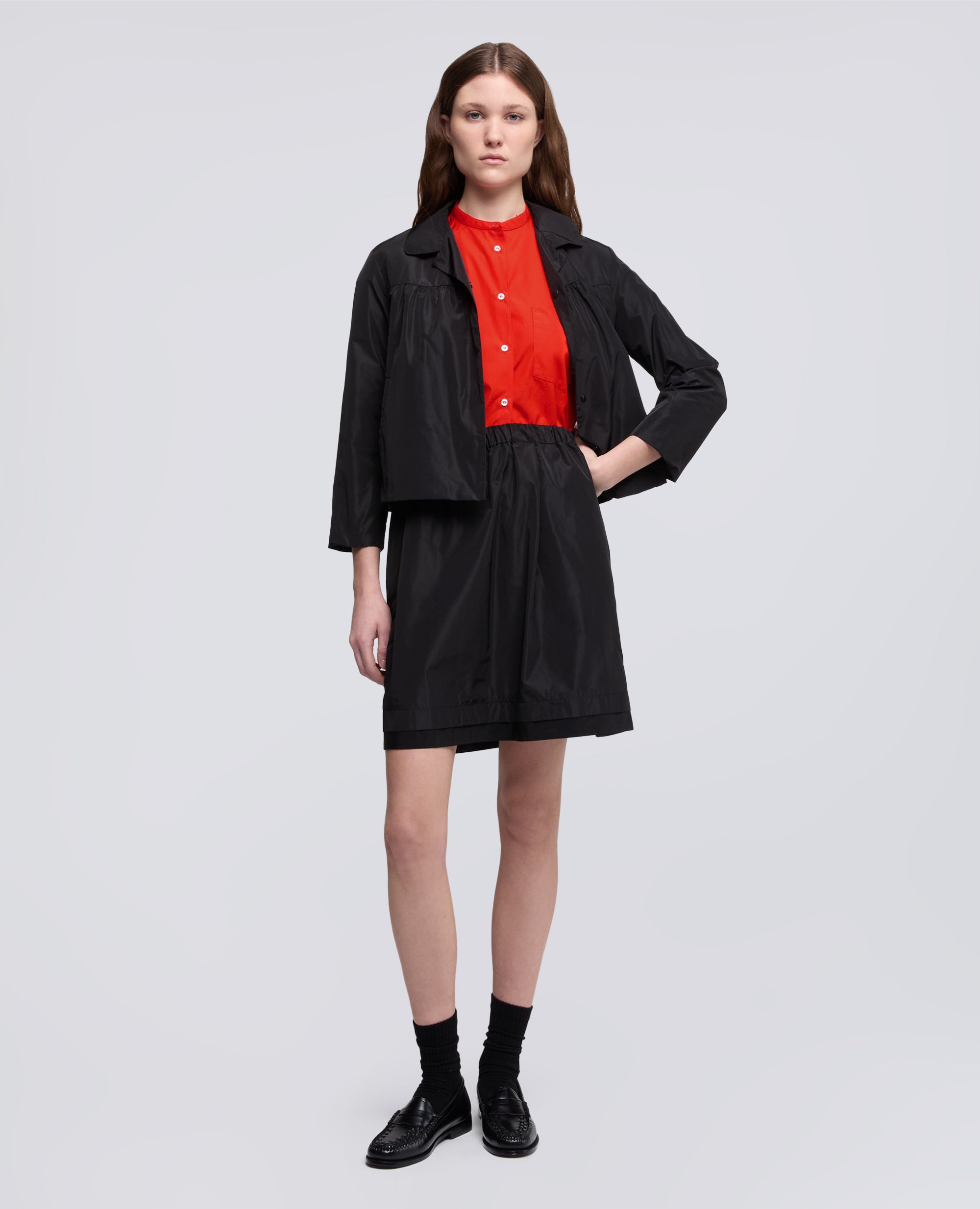 CAMICIA IN POPELINE DI PURO COTONE CON COLLO ALLA COREANA-GERANIO-GERANIO-GERANIO-GERANIO-GERANIO