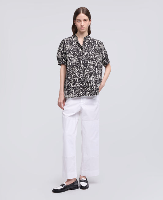 CAMICIA IN POPELINE DI COTONE CON COLLO ALLA COREANA-STAMPA NERA-BLACK PRINT-ESTAMPADO NEGRO-PRINT SCHWARZ-IMPRIMÉ NOIR