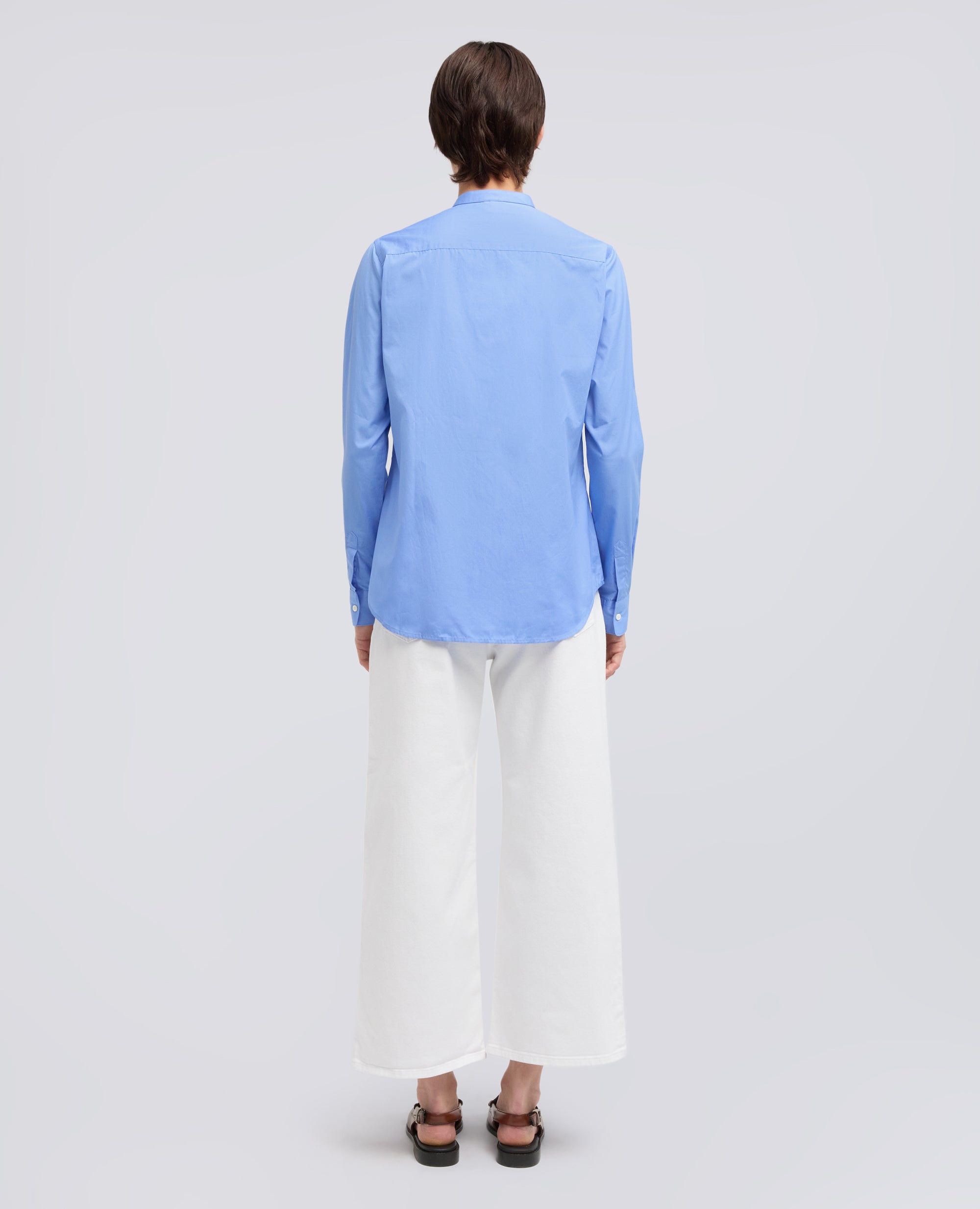 CAMICIA CLASSICA IN POPELINE DI COTONE-AZZURRO-SKY BLUE-AZUL CLARO-HIMMELBLAU-BLEU CIEL