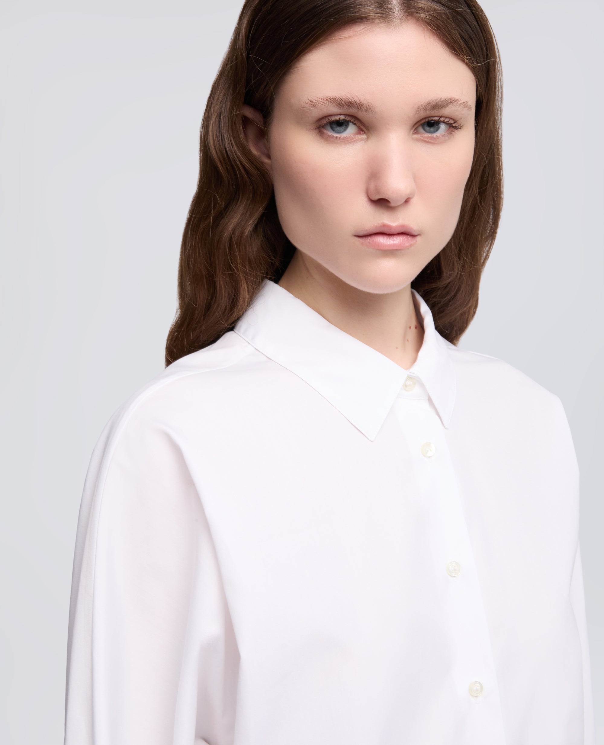 CAMICIA IN POPELINE DI COTONE-BIANCO-WHITE-BLANCO-WEISS-BLANC