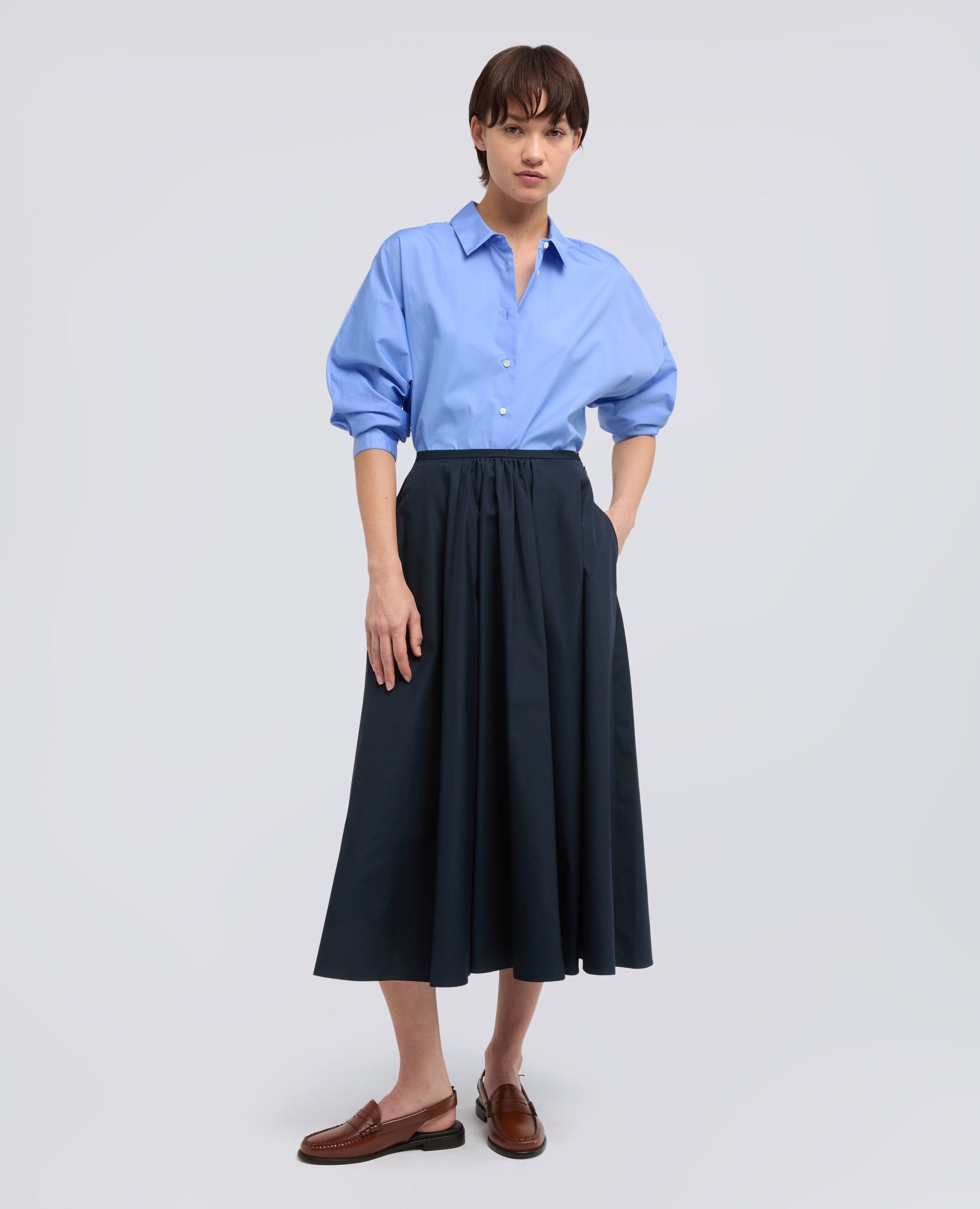 CAMICIA IN POPELINE DI COTONE-AZZURRO-SKY BLUE-AZUL CLARO-HIMMELBLAU-BLEU CIEL