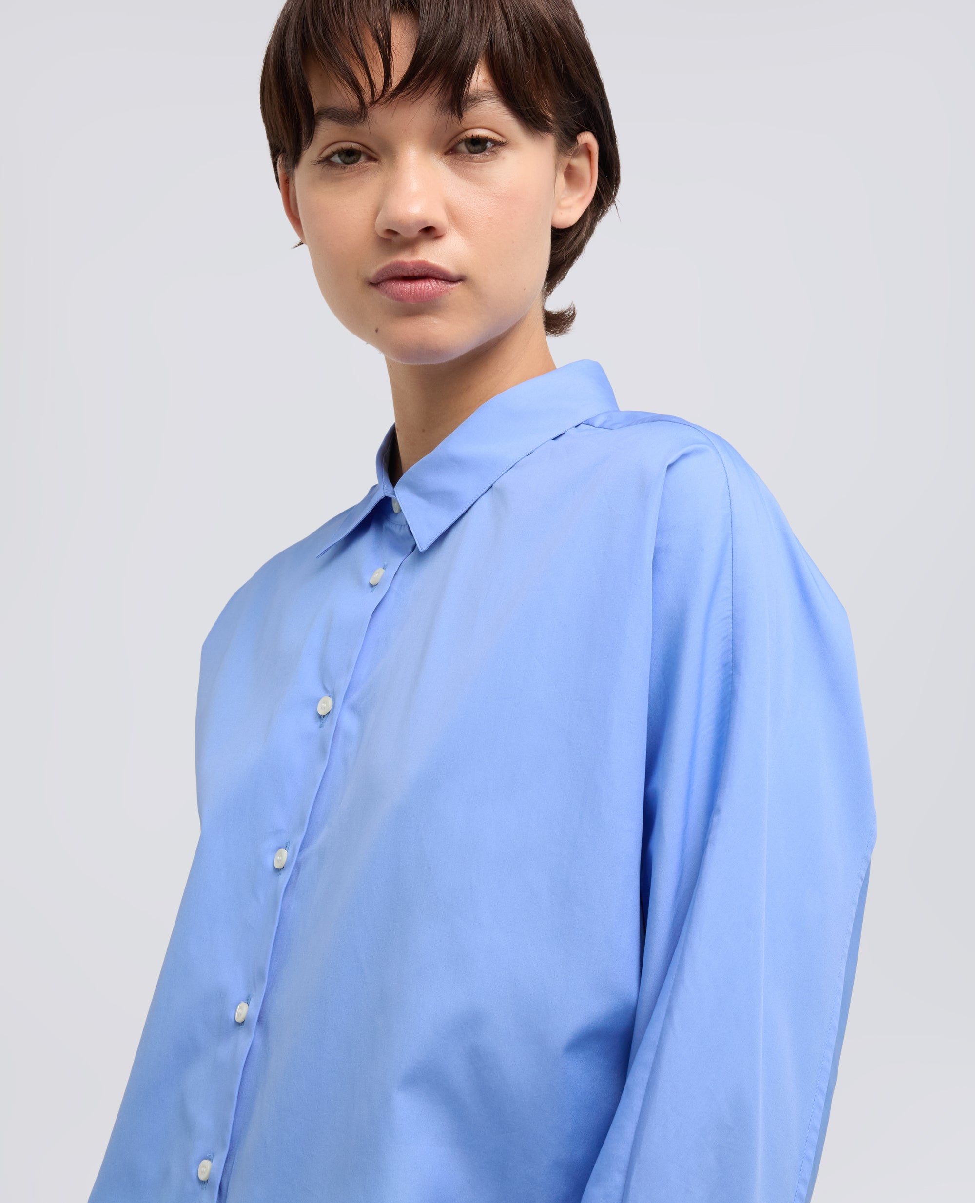 CAMICIA IN POPELINE DI COTONE-AZZURRO-SKY BLUE-AZUL CLARO-HIMMELBLAU-BLEU CIEL