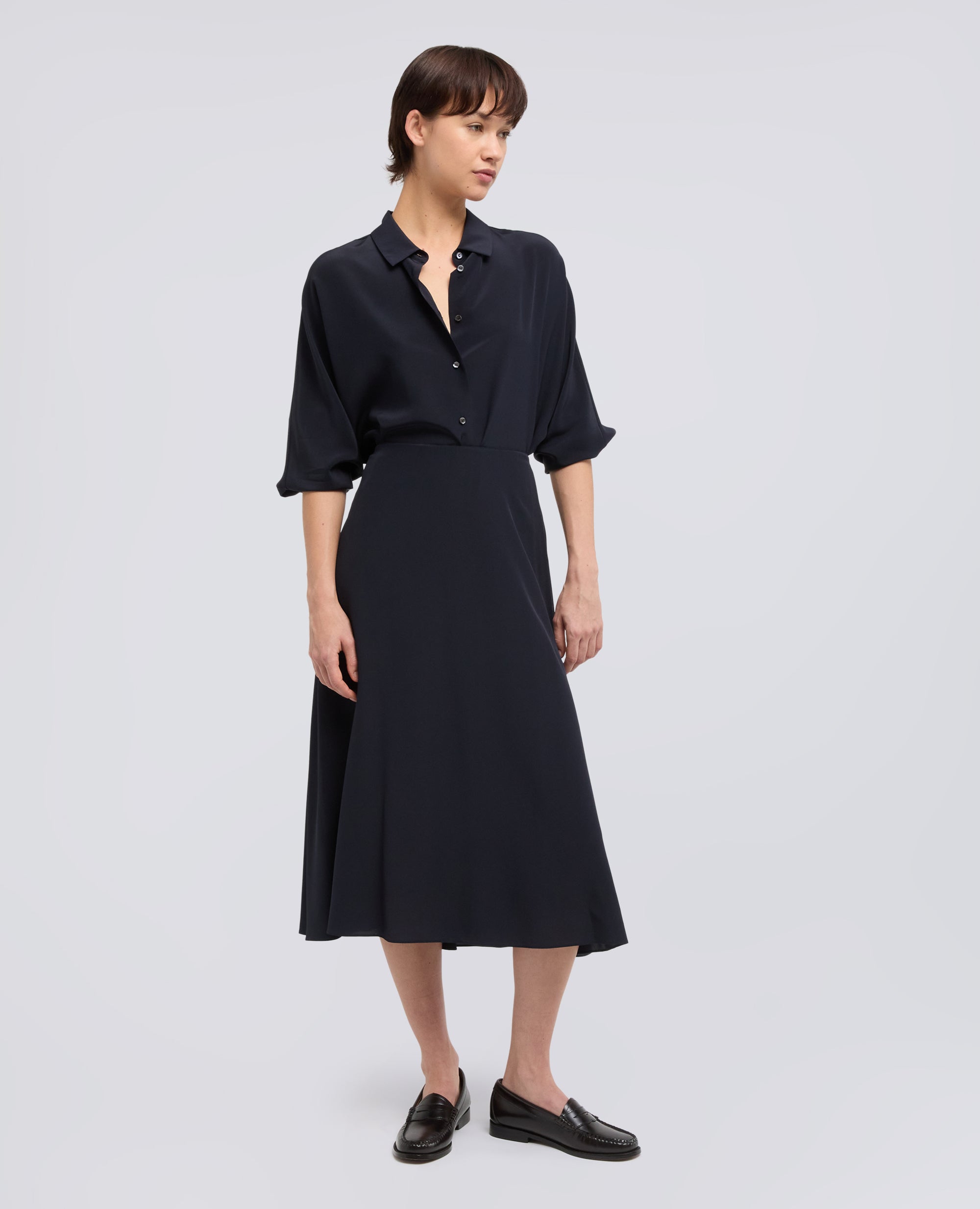 CAMICIA IN CREPE DE CHINE DI SETA-NAVY-NAVY-AZUL MARINO-NAVY-NAVY