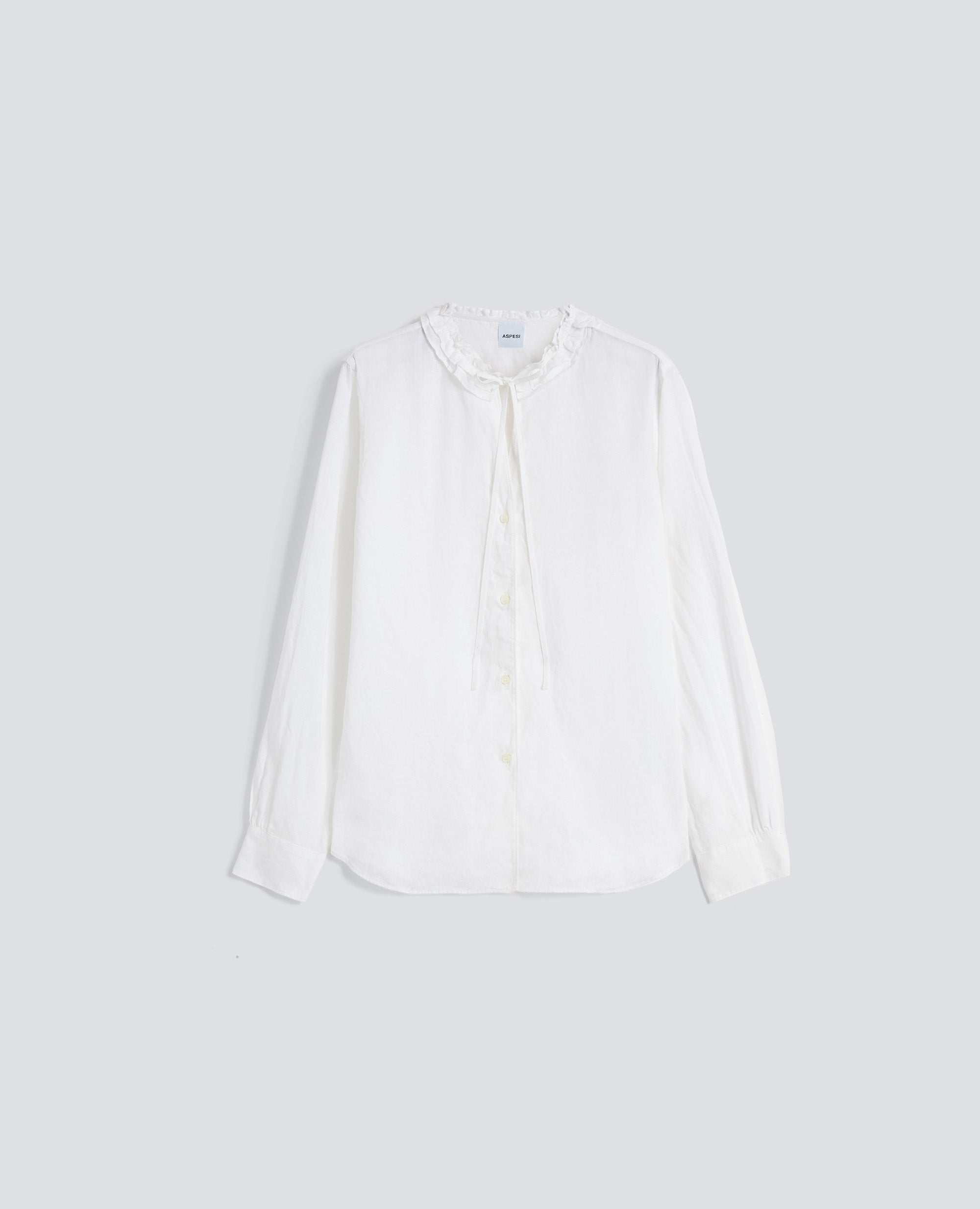 CAMICIA GIROCOLLO IN LINO-BIANCO-WHITE-BLANCO-WEISS-BLANC