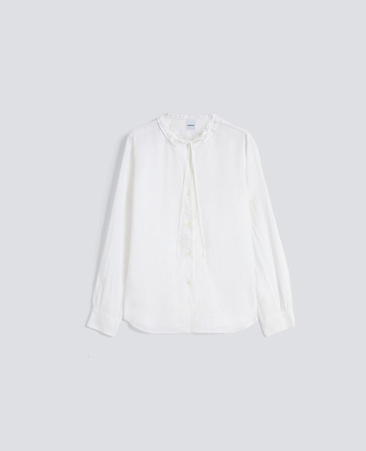 CAMICIA GIROCOLLO IN LINO-BIANCO-WHITE-BLANCO-WEISS-BLANC