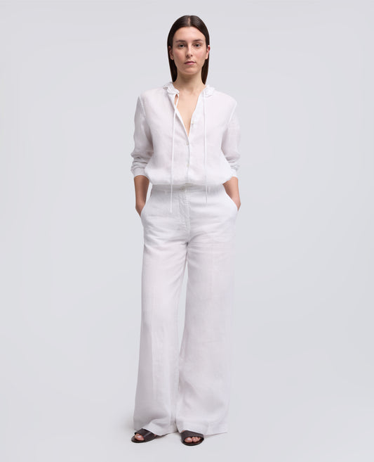 CAMICIA GIROCOLLO IN LINO-BIANCO-WHITE-BLANCO-WEISS-BLANC