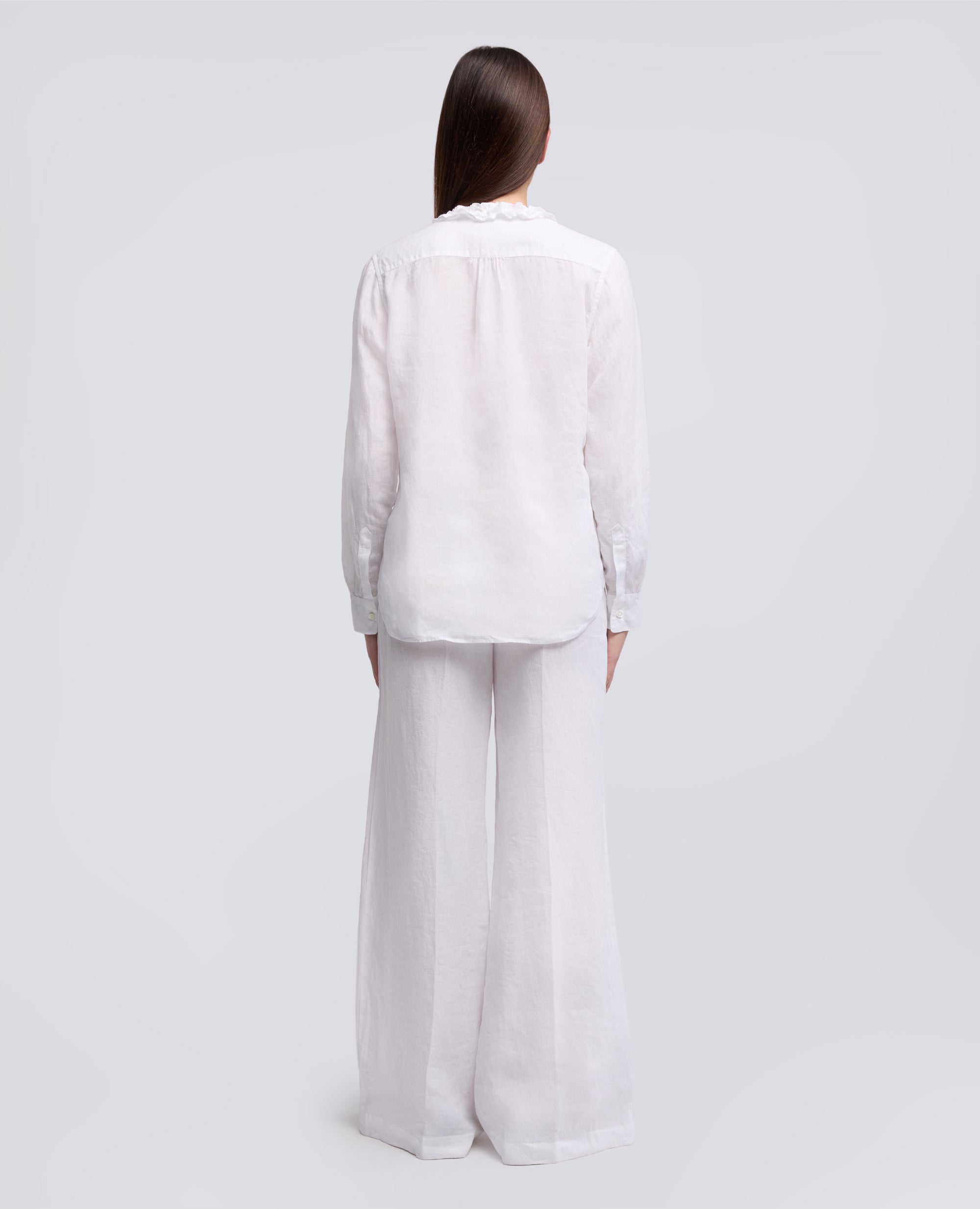 CAMICIA GIROCOLLO IN LINO-BIANCO-WHITE-BLANCO-WEISS-BLANC