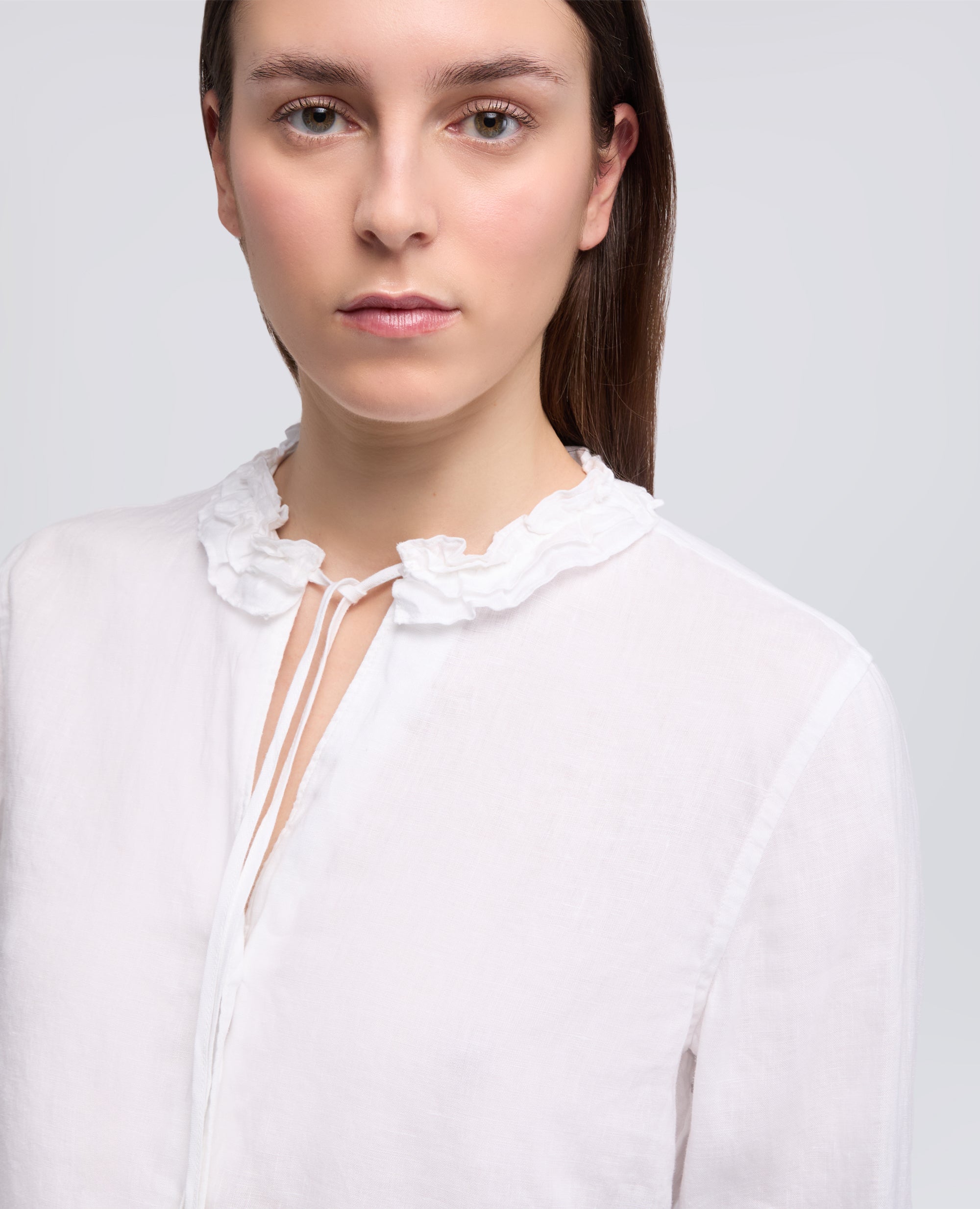 CAMICIA GIROCOLLO IN LINO-BIANCO-WHITE-BLANCO-WEISS-BLANC