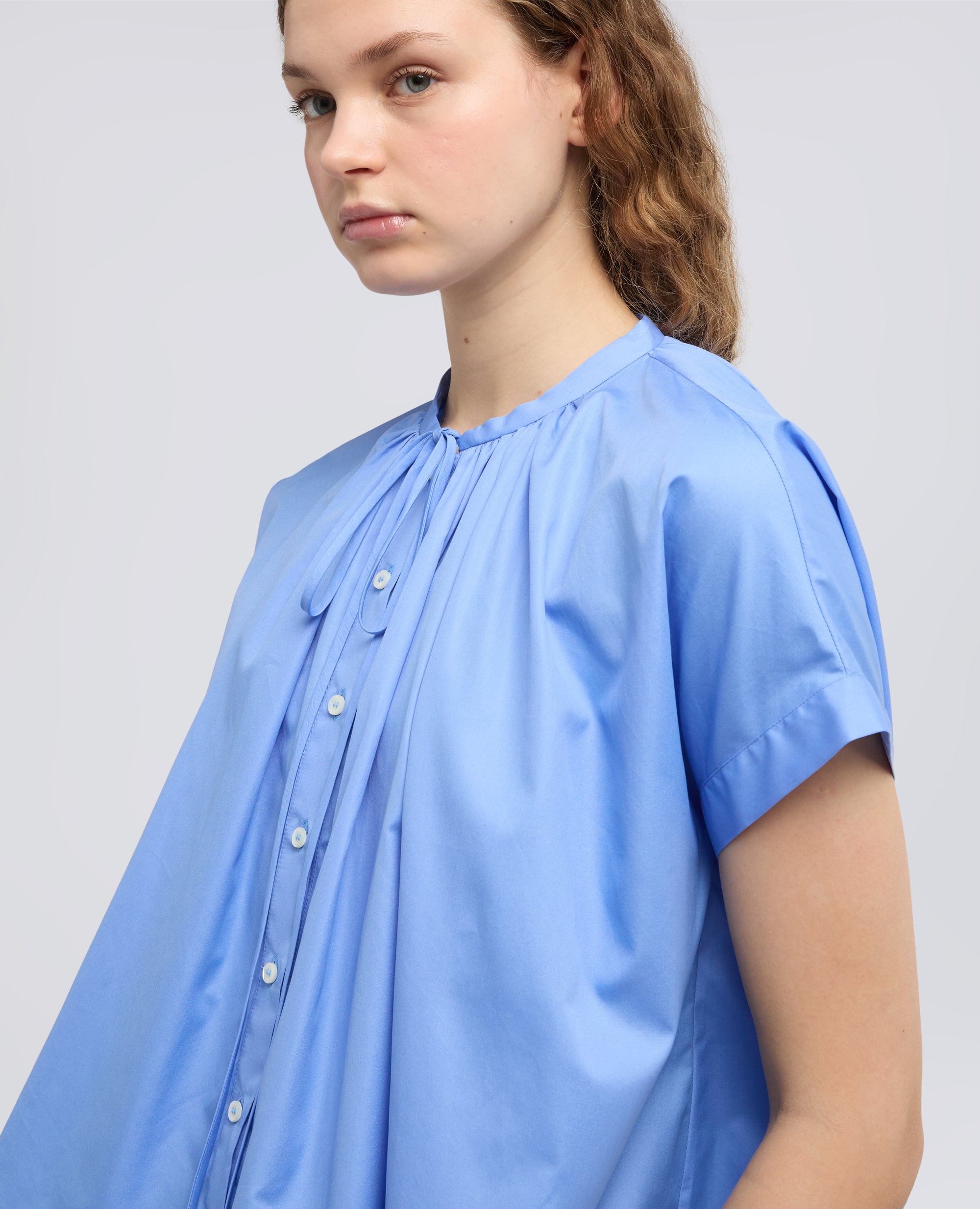 CAMICIA IN POPELINE DI COTONE-AZZURRO-SKY BLUE-AZUL CLARO-HIMMELBLAU-BLEU CIEL