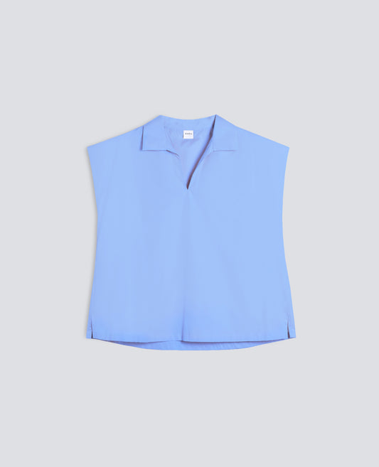 TOP IN POPELINE DI COTONE-AZZURRO-SKY BLUE-AZUL CLARO-HIMMELBLAU-BLEU CIEL