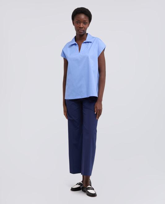 TOP IN POPELINE DI COTONE-AZZURRO-SKY BLUE-AZUL CLARO-HIMMELBLAU-BLEU CIEL