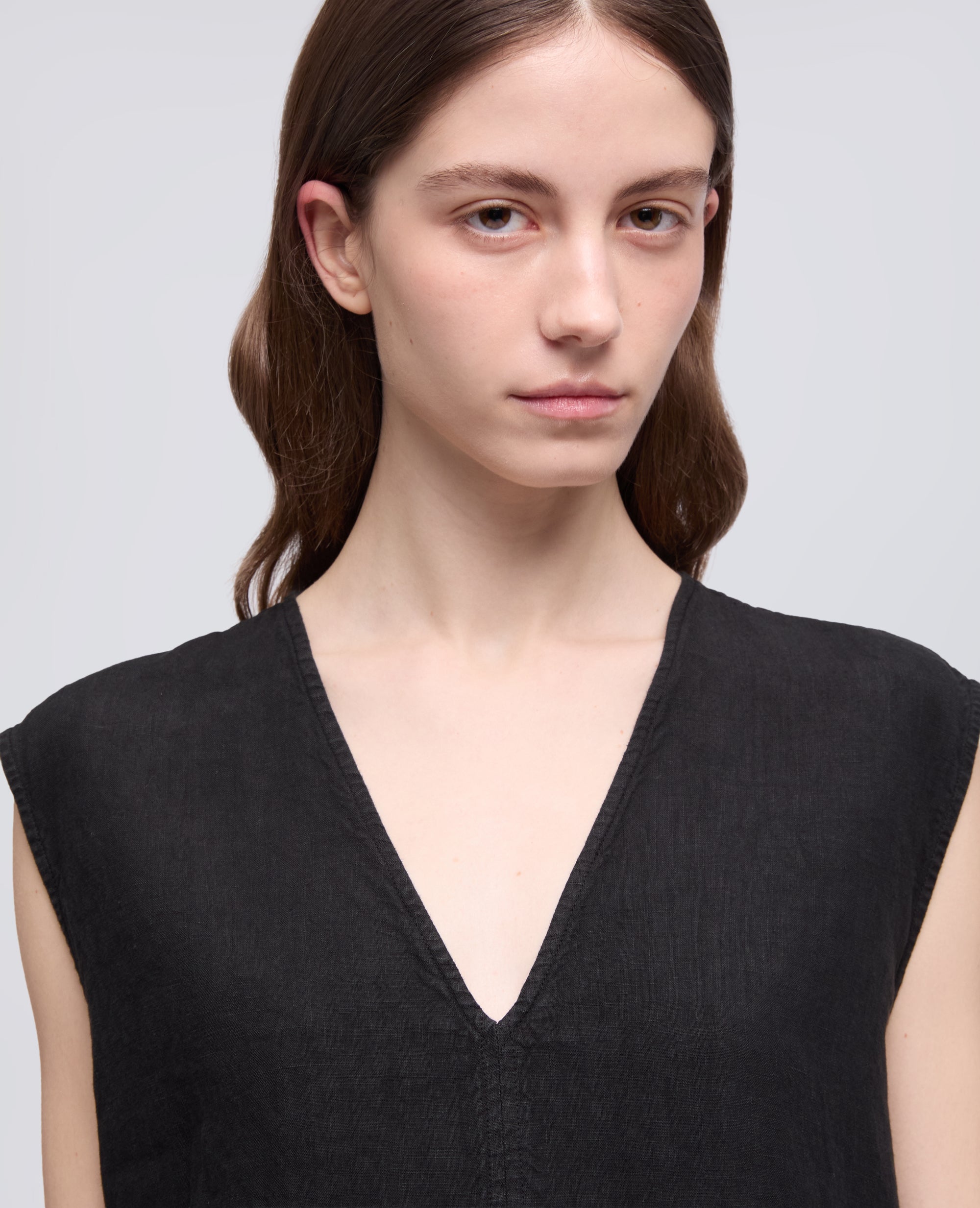 TOP IN TELA DI LINO-NERO-BLACK-NEGRO-SCHWARZ-NOIR
