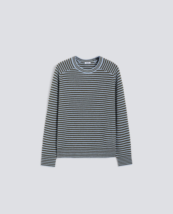 MAGLIA GIROCOLLO IN PURO CASHMERE-RIGA AZZURRA-LIGHT BLUE STRIPE-RAYA AZUL CLARO-STREIFEN BLAU-RAYURE BLEU CIEL