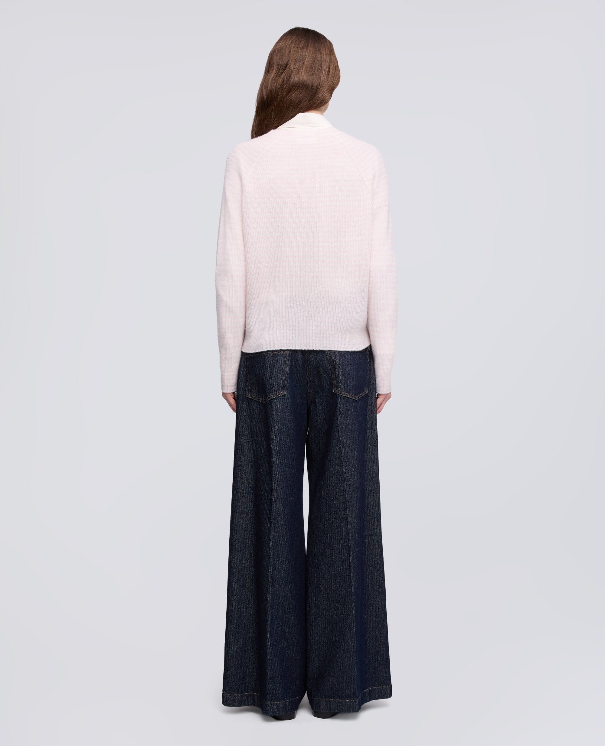 MAGLIA CON SCOLLO A "V" IN PURO CASHMERE-RIGA ROSA-PINK STRIPED-RAYA ROSA-STREIFEN ROSA-RAYURE ROSE