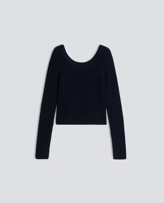 MAGLIA A MANICHE LUNGHE IN FILATO DI COTONE-NAVY-NAVY-AZUL MARINO-NAVY-NAVY