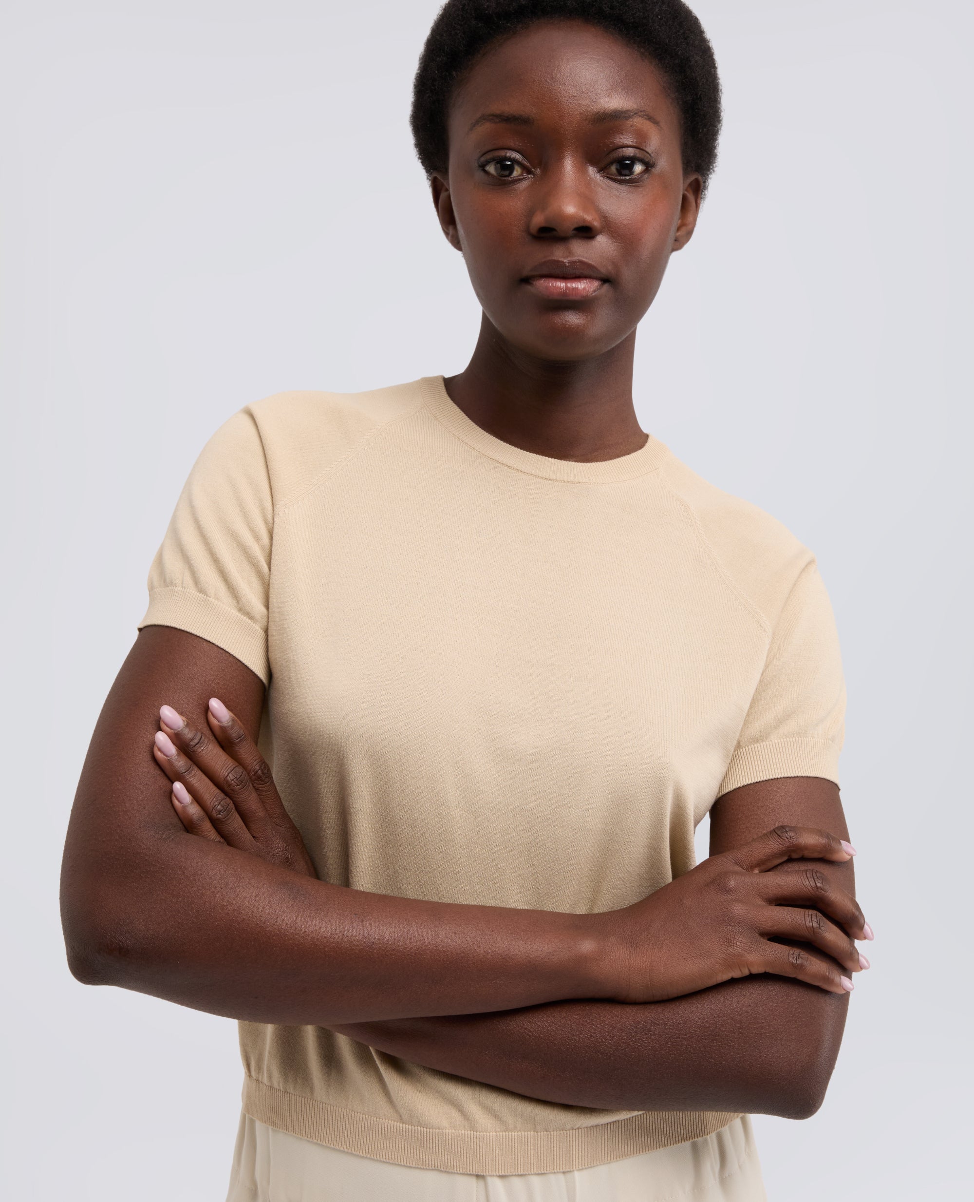 T-SHIRT GIROCOLLO IN FILATO DI PURO COTONE-SABBIA-SAND-ARENA-SAND-SABLE