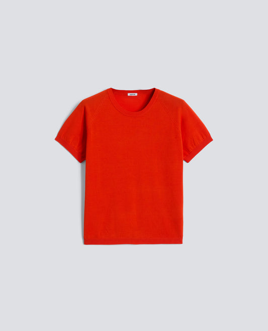 T-SHIRT GIROCOLLO IN FILATO DI PURO COTONE-CORALLO-CORAL-CORAL-KORALLE-CORAIL