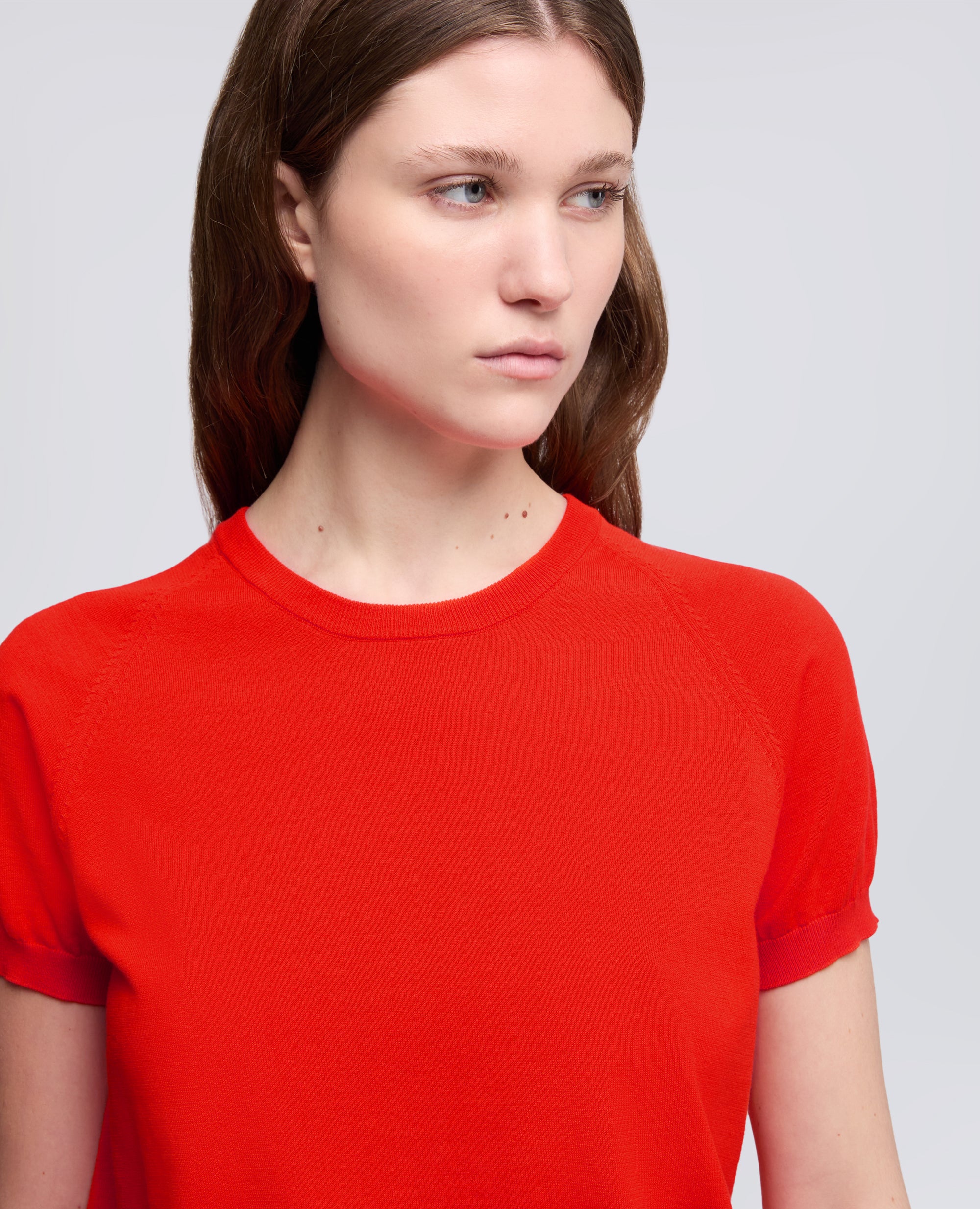 T-SHIRT GIROCOLLO IN FILATO DI PURO COTONE-CORALLO-CORAL-CORAL-KORALLE-CORAIL