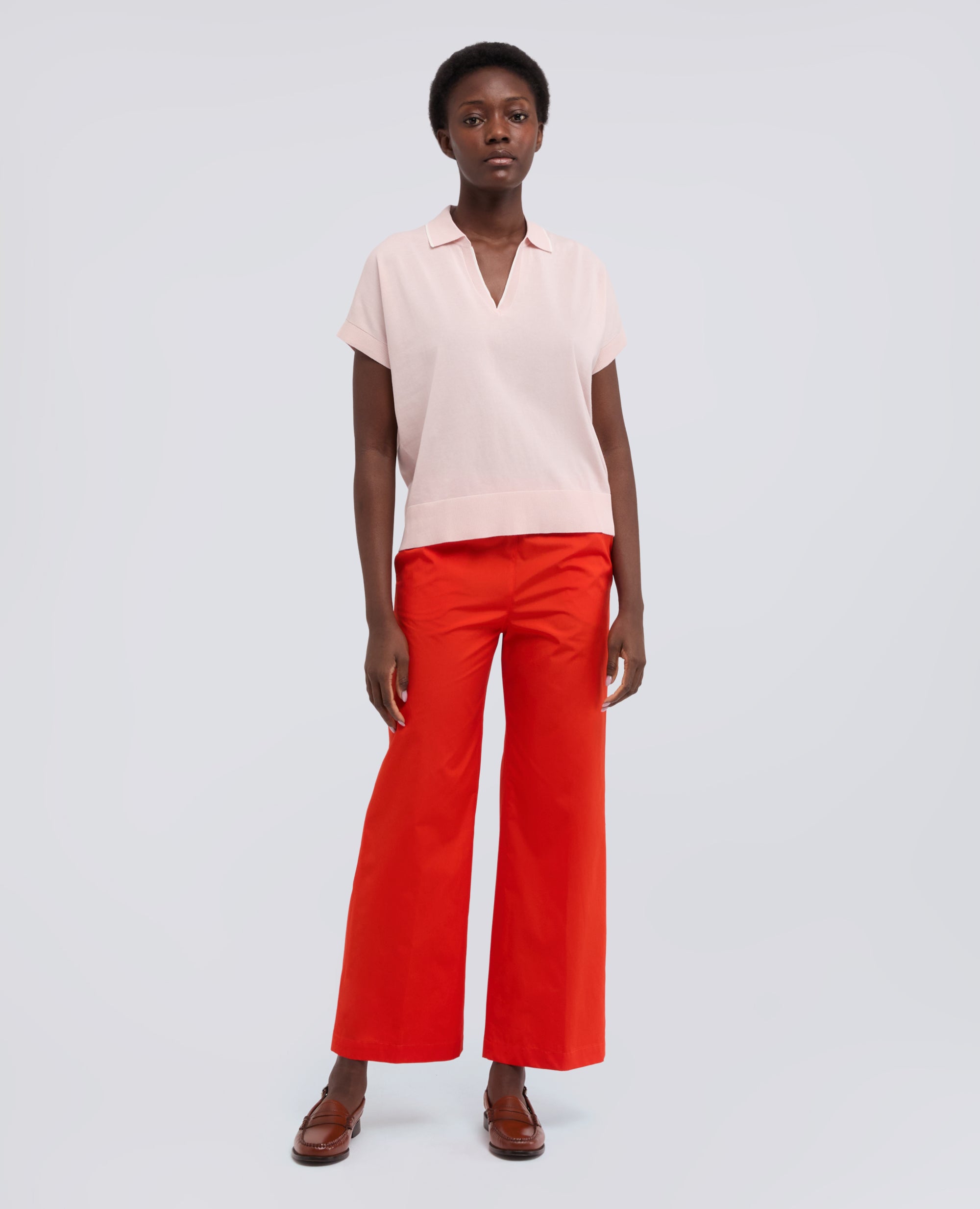 MAGLIA SCOLLO A V CON COLLETTO IN FILATO DI PURO COTONE-ROSA-PINK-ROSA-ROSA-ROSE