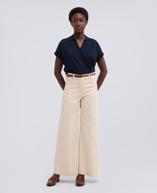 MAGLIA SCOLLO A V CON COLLETTO IN FILATO DI PURO COTONE-NAVY-NAVY-AZUL MARINO-NAVY-NAVY