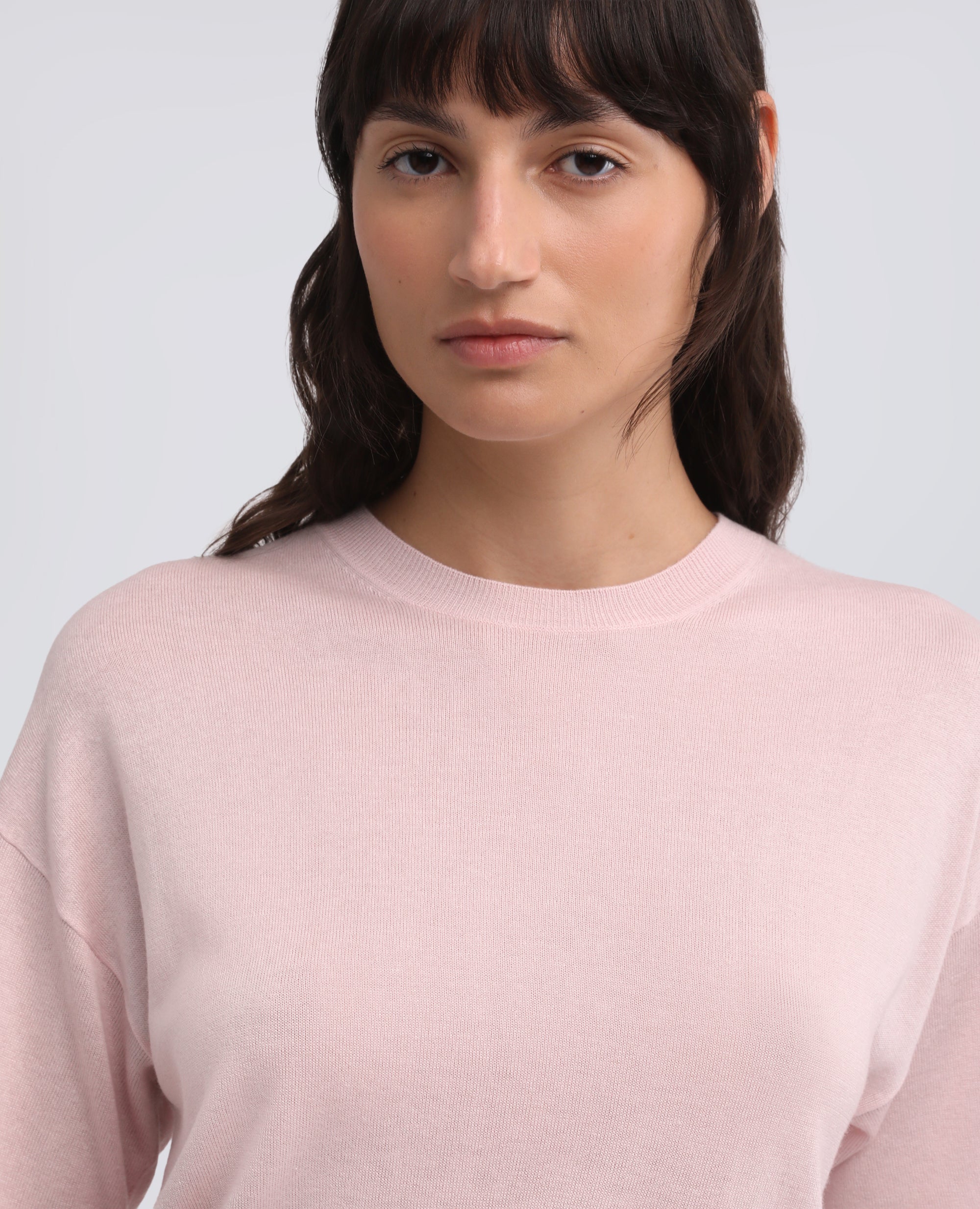 T-SHIRT DI MAGLIA IN MISTO SETA, COTONE E CASHMERE-ROSA-PINK-ROSA-ROSA-ROSE