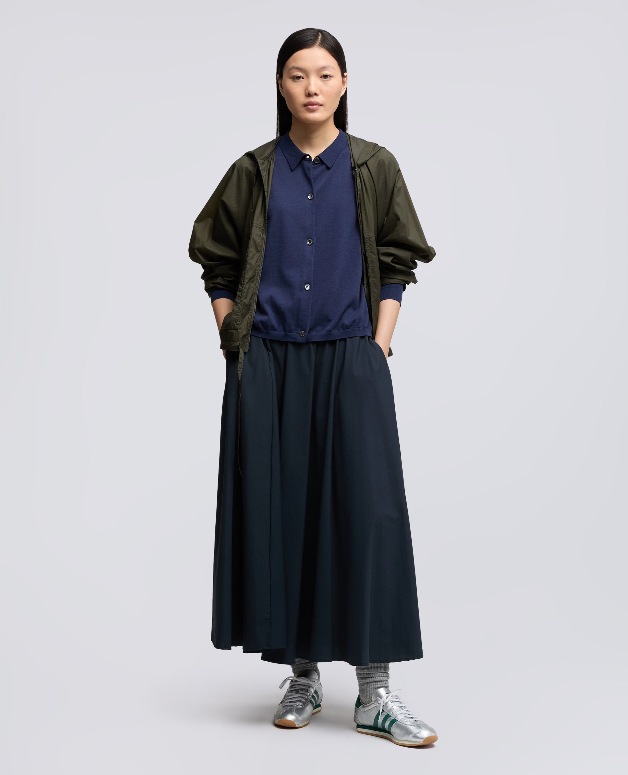 CARDIGAN CON COLLETTO IN MISTO COTONE-SETA-LINO-NAVY-NAVY-AZUL MARINO-NAVY-NAVY