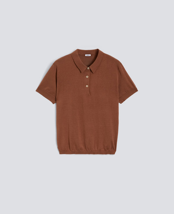 POLO IN MISTO COTONE, SETA E LINO-TABACCO-TOBACCO-TABACO-TABAK-TABAC