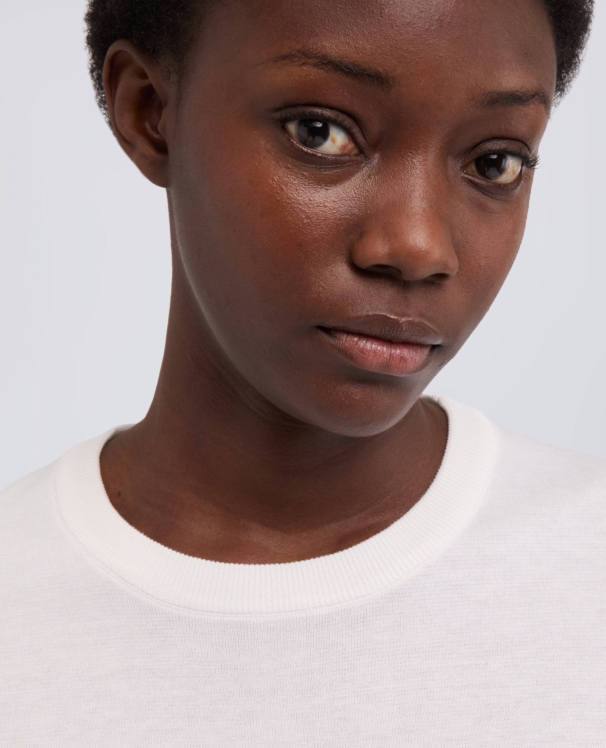 T-SHIRT GIROCOLLO IN MISTO COTONE, SETA E LINO-BIANCO-WHITE-BLANCO-WEISS-BLANC