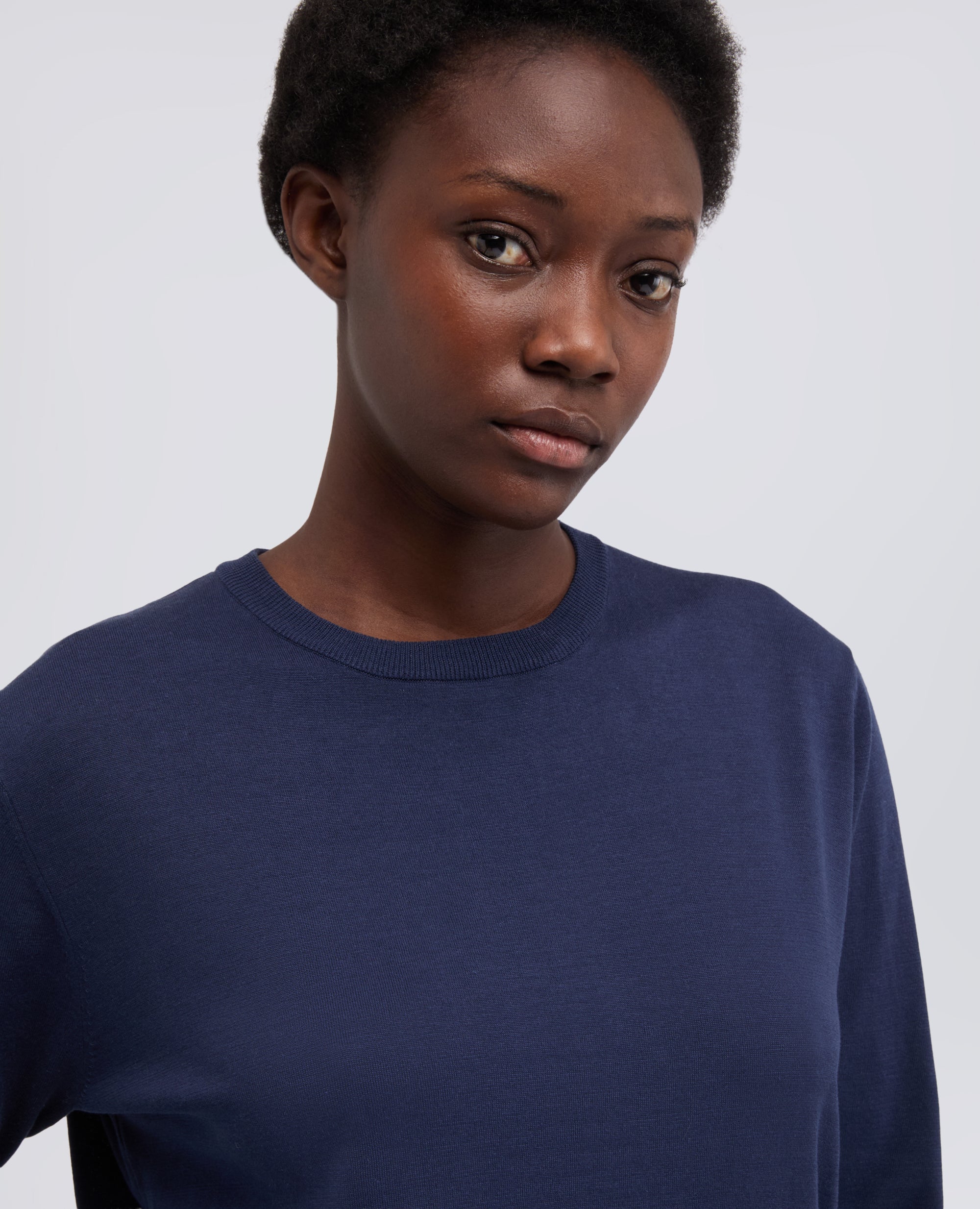 MAGLIA GIROCOLLO A MANICHE LUNGHE IN MISTO COTONE, SETA E LINO-NAVY-NAVY-AZUL MARINO-NAVY-NAVY