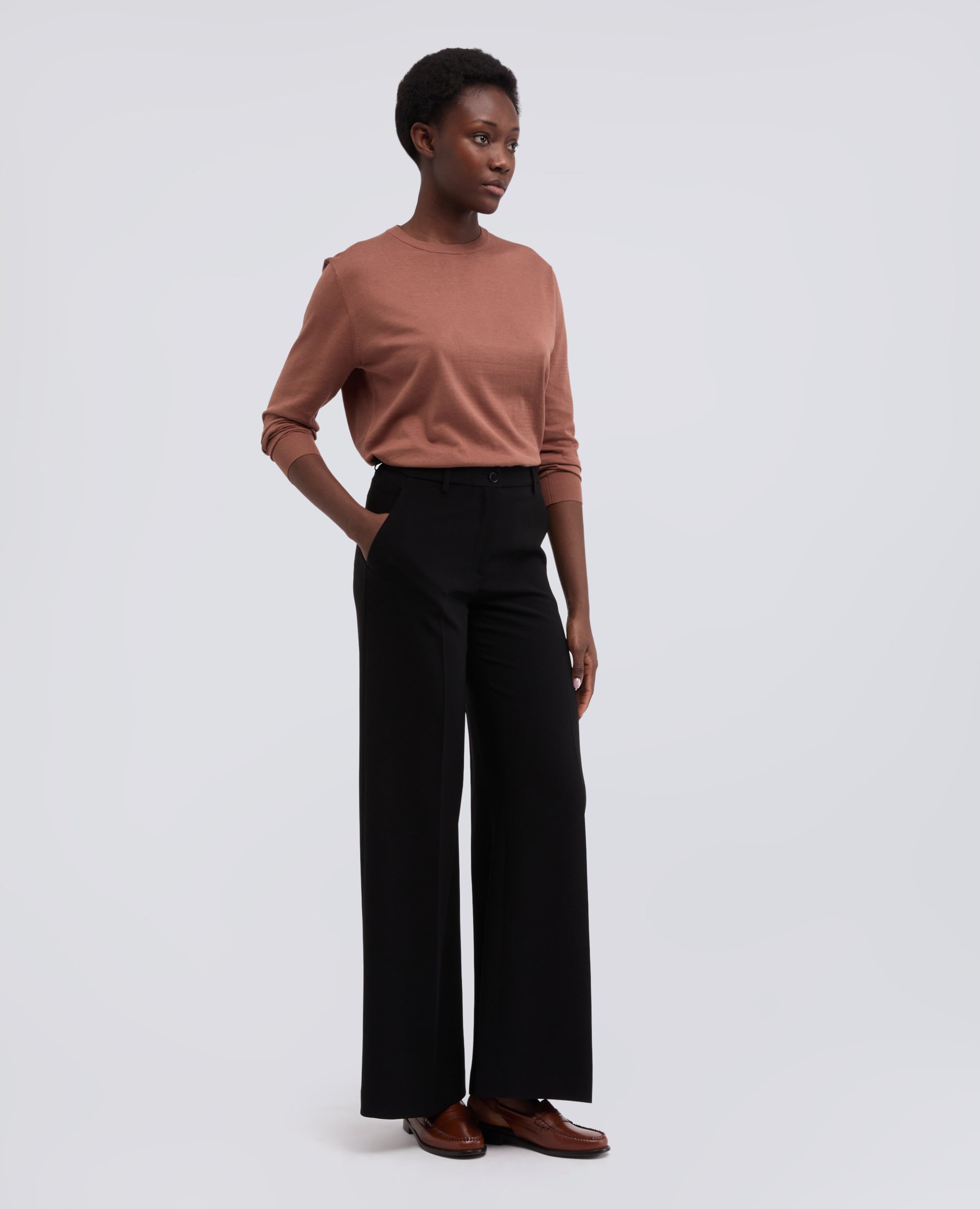 MAGLIA GIROCOLLO A MANICHE LUNGHE IN MISTO COTONE, SETA E LINO-TABACCO-TOBACCO-TABACO-TABAK-TABAC