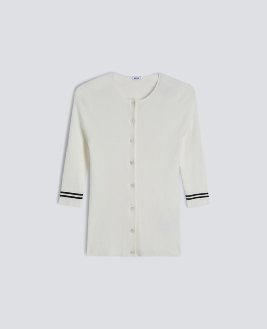 CARDIGAN GIROCOLLO IN COSTINA DI PURO COTONE-BIANCO-WHITE-BLANCO-WEISS-BLANC