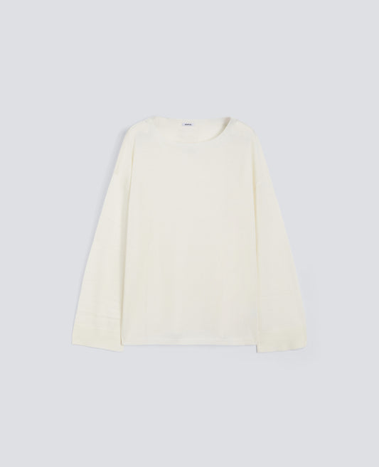 MAGLIA A MANICHE LUNGHE IN MISTO SETA, COTONE E CASHMERE-BIANCO-WHITE-BLANCO-WEISS-BLANC