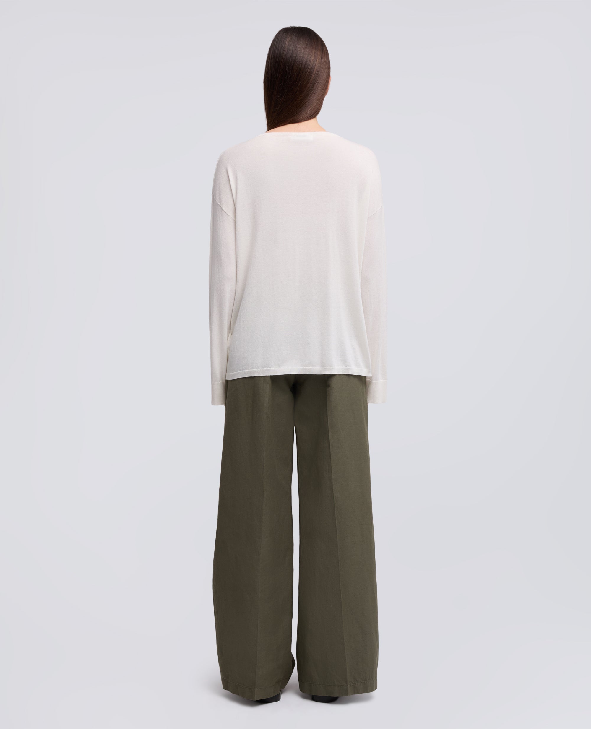 Maglia Donna Maniche Lunghe Con Tasca: Leggera, Scollo A V, Bianco Taglia S