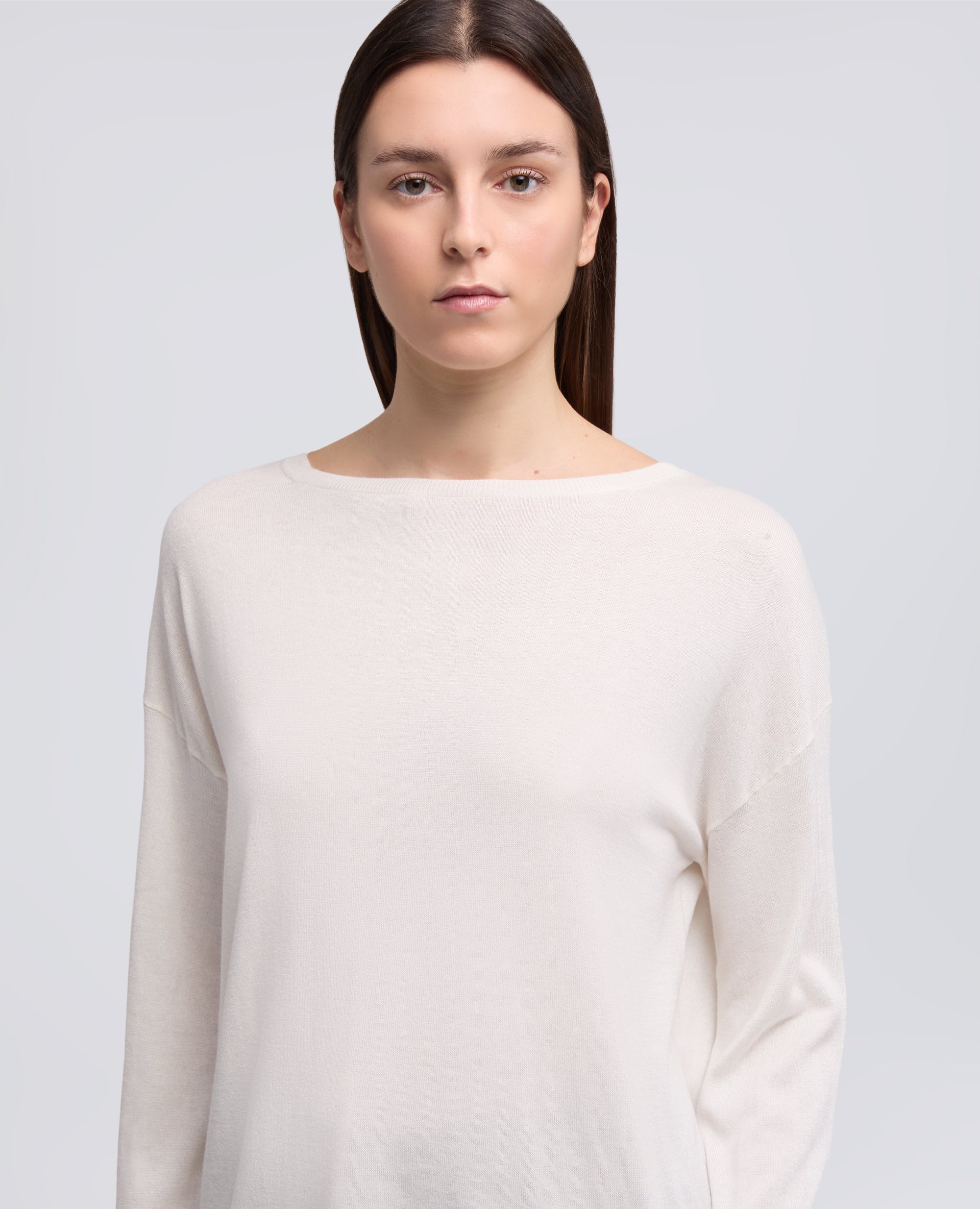 MAGLIA A MANICHE LUNGHE IN MISTO SETA, COTONE E CASHMERE-BIANCO-WHITE-BLANCO-WEISS-BLANC
