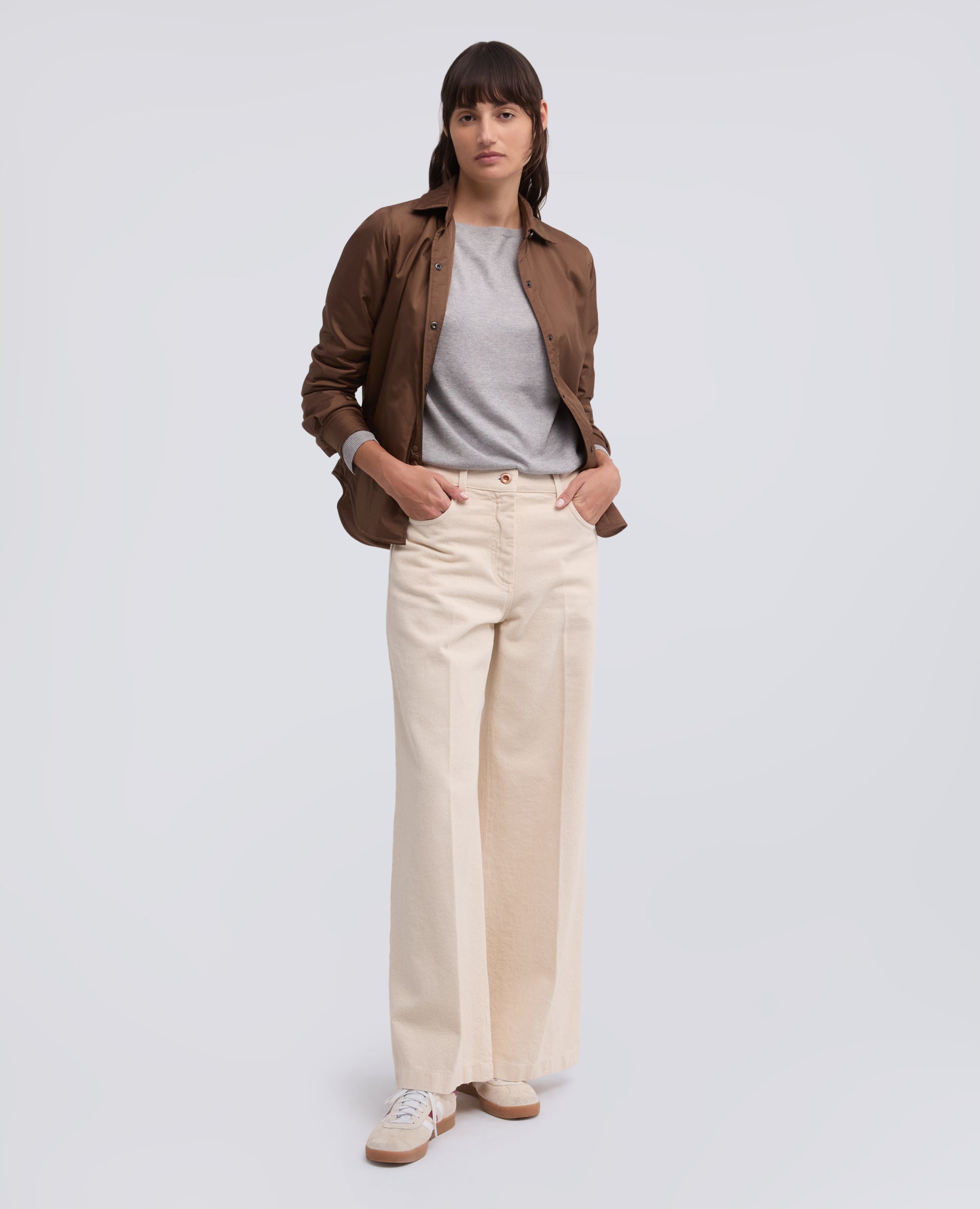 MAGLIA A MANICHE LUNGHE IN MISTO SETA, COTONE E CASHMERE-GRIGIO-GREY-GRIS-GRAU-GRIS