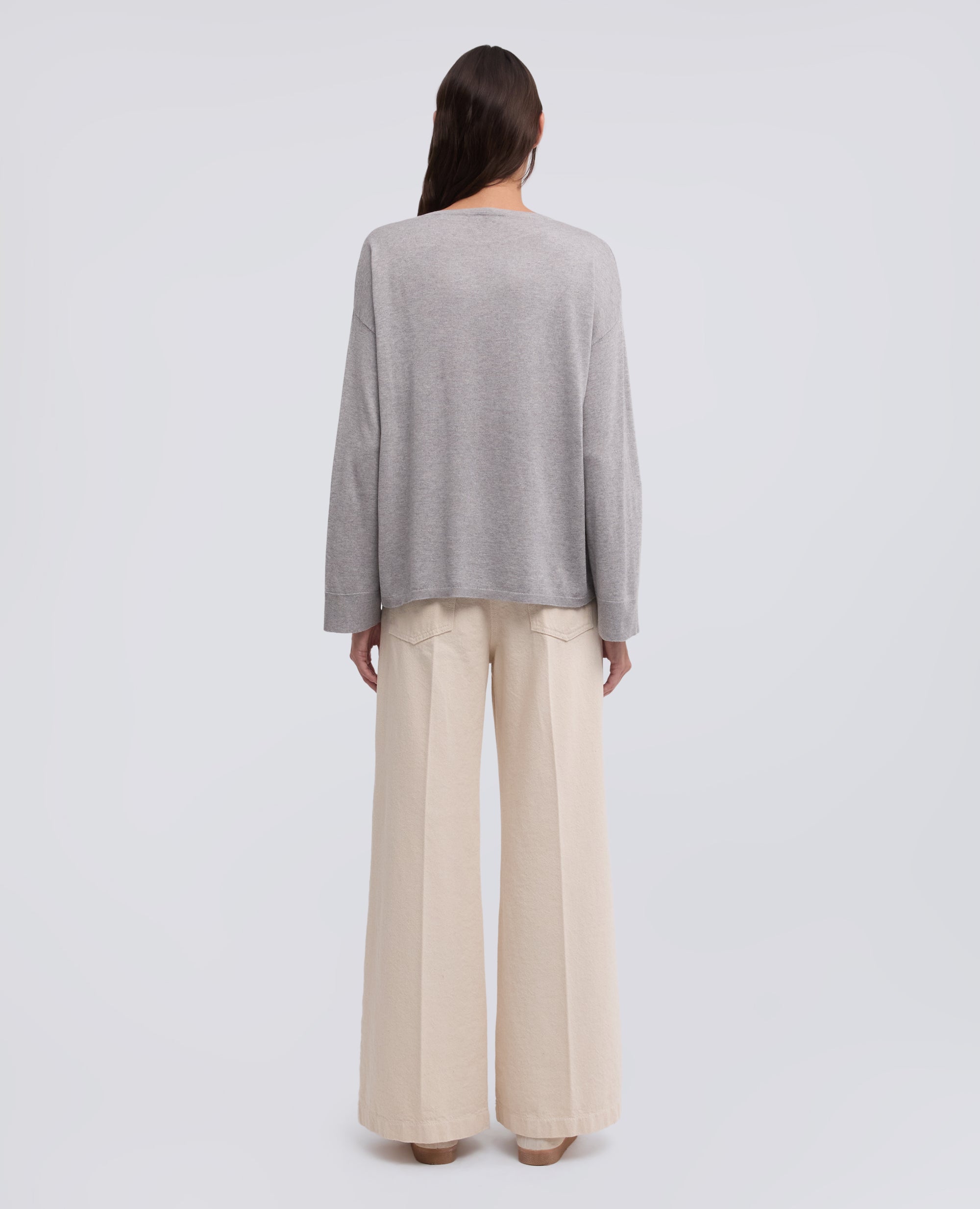 MAGLIA A MANICHE LUNGHE IN MISTO SETA, COTONE E CASHMERE-GRIGIO-GREY-GRIS-GRAU-GRIS