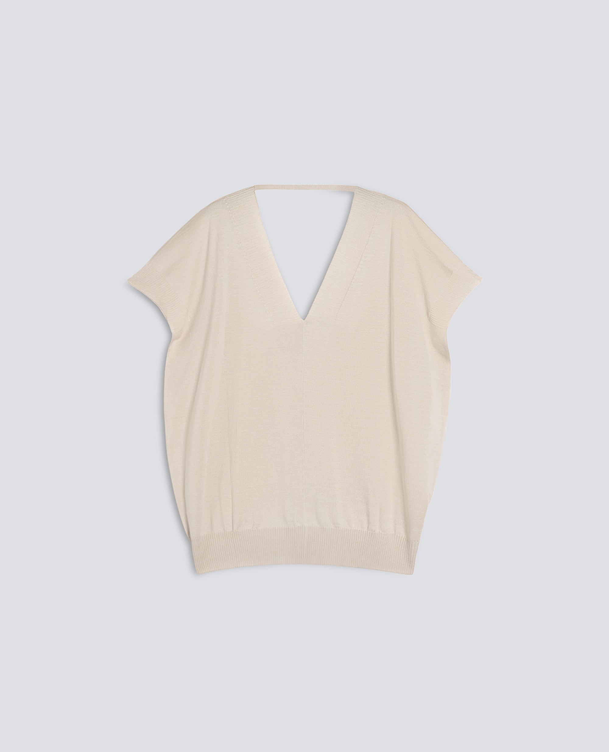 MAGLIA CON SCOLLO A V IN LANA E SETA-SABBIA-SAND-ARENA-SAND-SABLE
