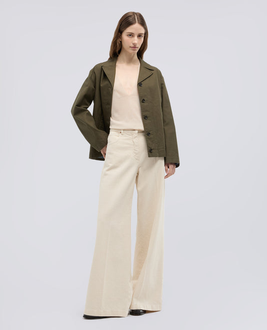 MAGLIA CON SCOLLO A V IN LANA E SETA-SABBIA-SAND-ARENA-SAND-SABLE