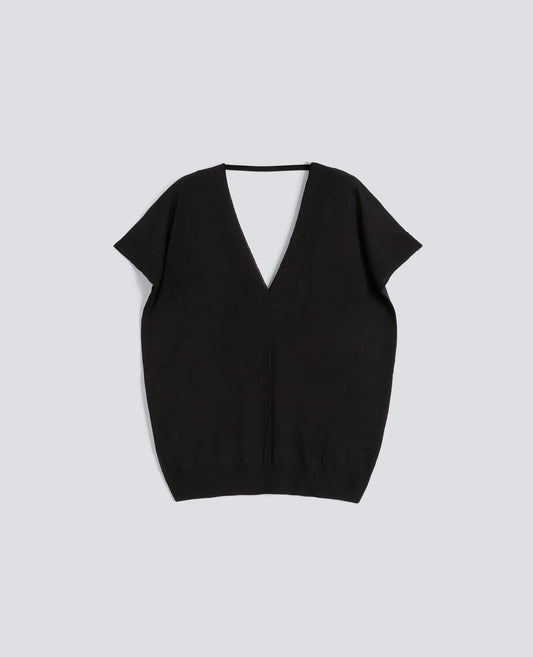 MAGLIA CON SCOLLO A V IN LANA E SETA-NERO-BLACK-NEGRO-SCHWARZ-NOIR