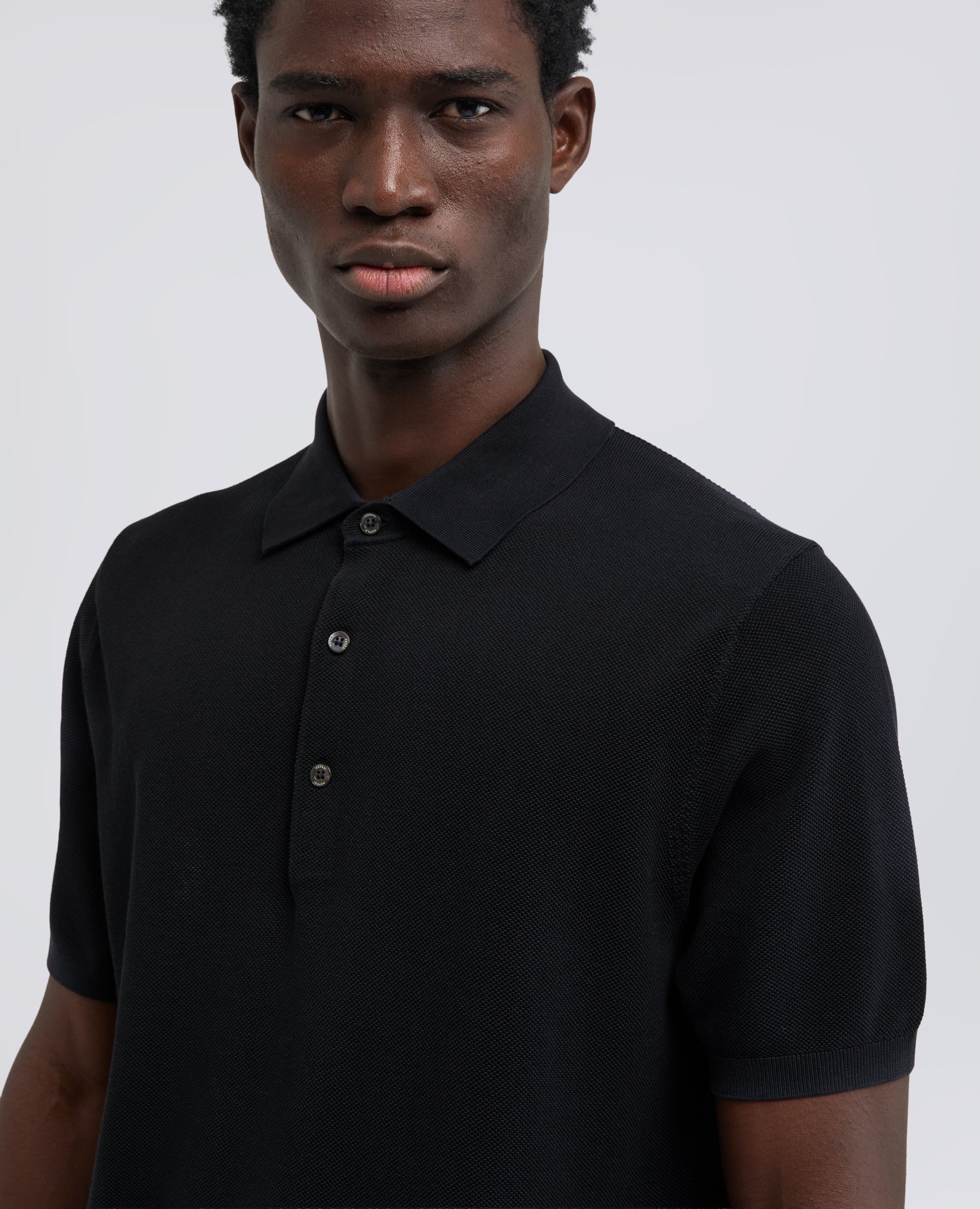 POLO A MANICHE CORTE IN COTONE PUNTO PIQUET TINTO CAPO-NAVY-NAVY-AZUL MARINO-NAVY-NAVY