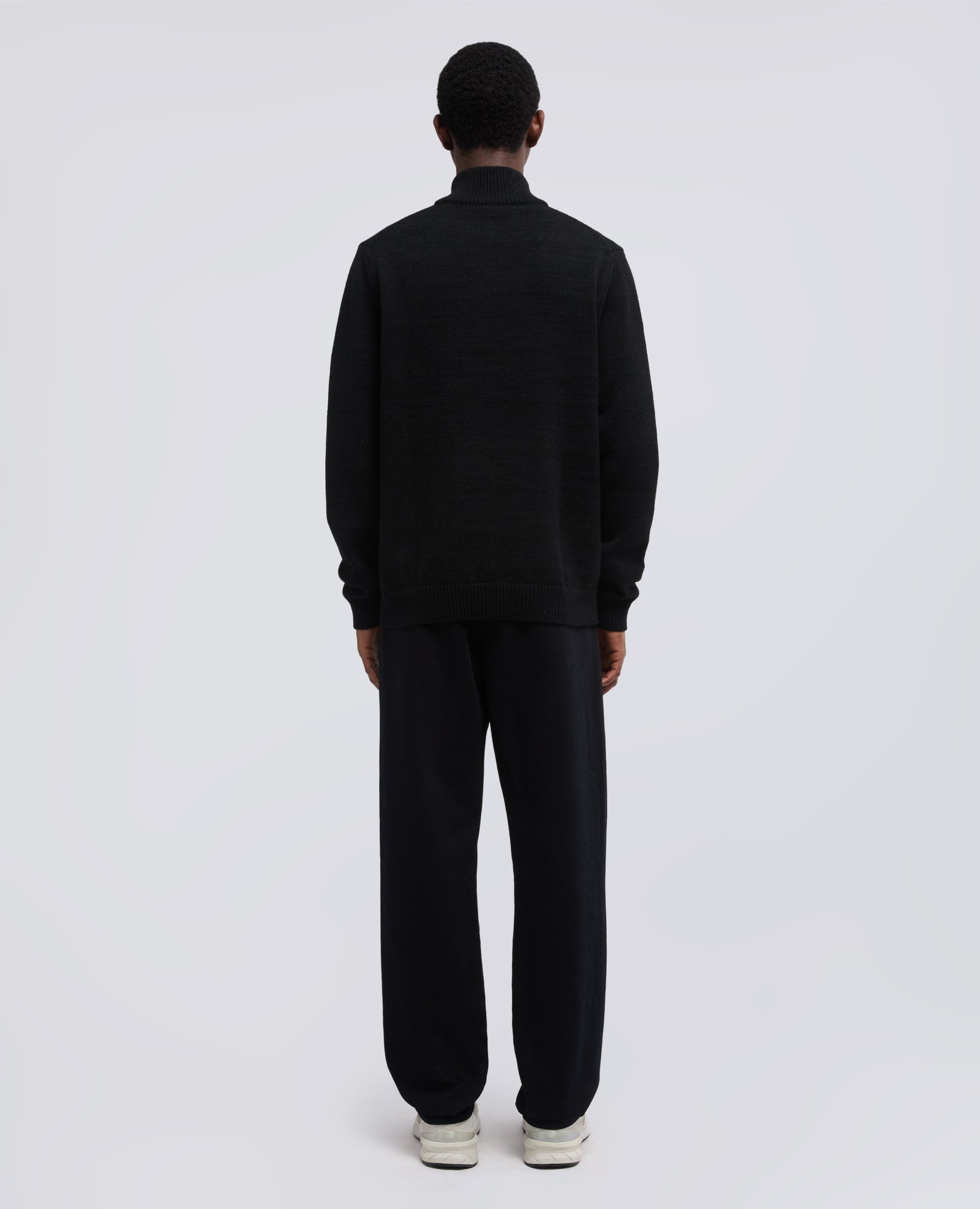 MAGLIA CON MEZZA ZIP IN COTONE, CANAPA E LANA-NERO-BLACK-NEGRO-SCHWARZ-NOIR