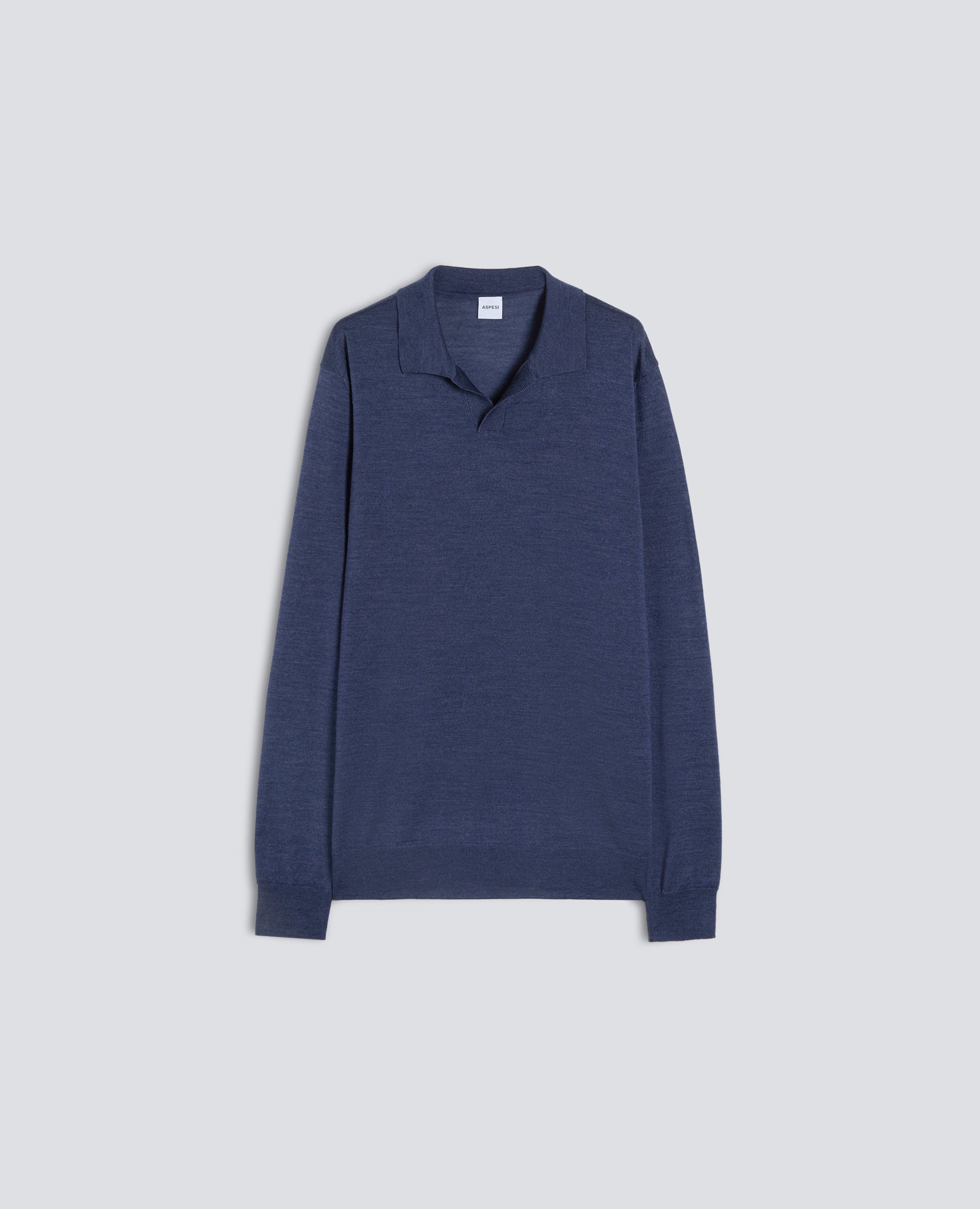 POLO SENZA BOTTONI IN LANA E SETA-AVIO-AIR FORCE BLUE-AZUL MILITAR-AIR-BLEU AVIATION