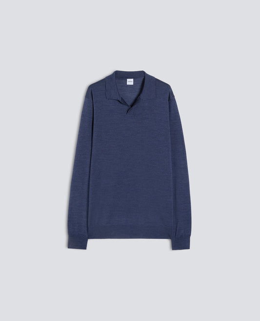 POLO SENZA BOTTONI IN LANA E SETA-AVIO-AIR FORCE BLUE-AZUL MILITAR-AIR-BLEU AVIATION