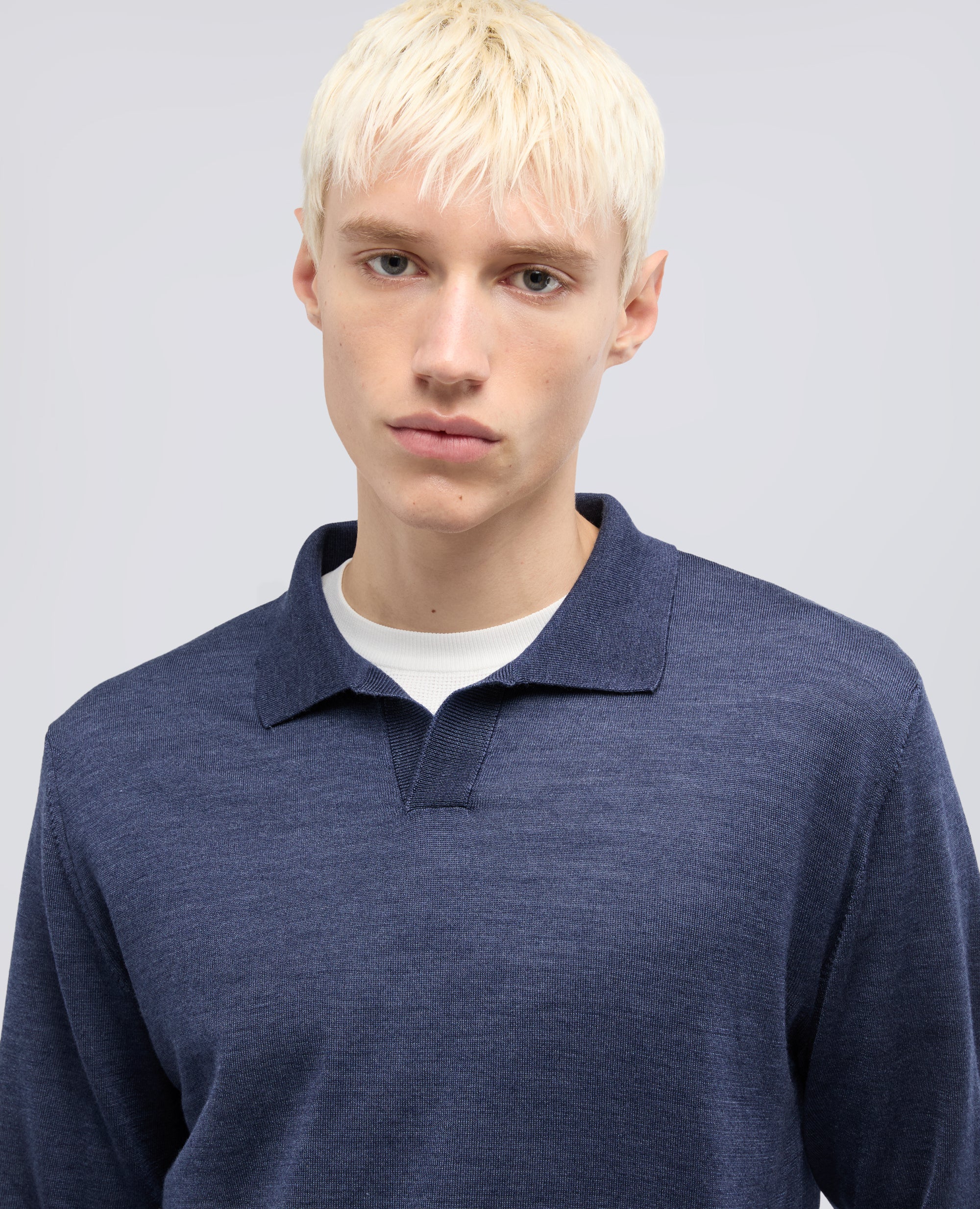 POLO SENZA BOTTONI IN LANA E SETA-AVIO-AIR FORCE BLUE-AZUL MILITAR-AIR-BLEU AVIATION