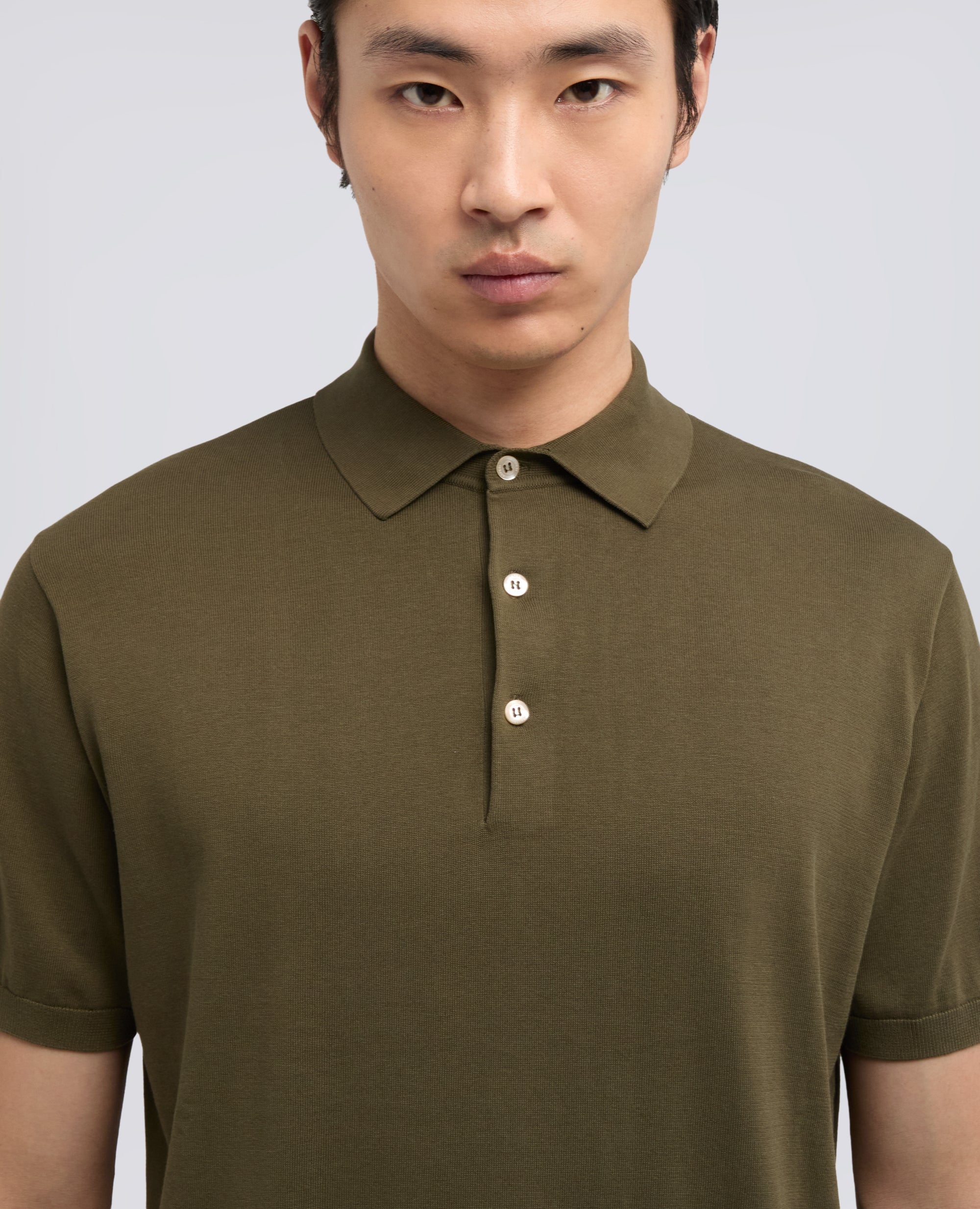 POLO IN COTONE CON BOTTONI IN MADREPERLA-MILITARE-MILITARY-MILITAR-MILITAR-MILITAIRE