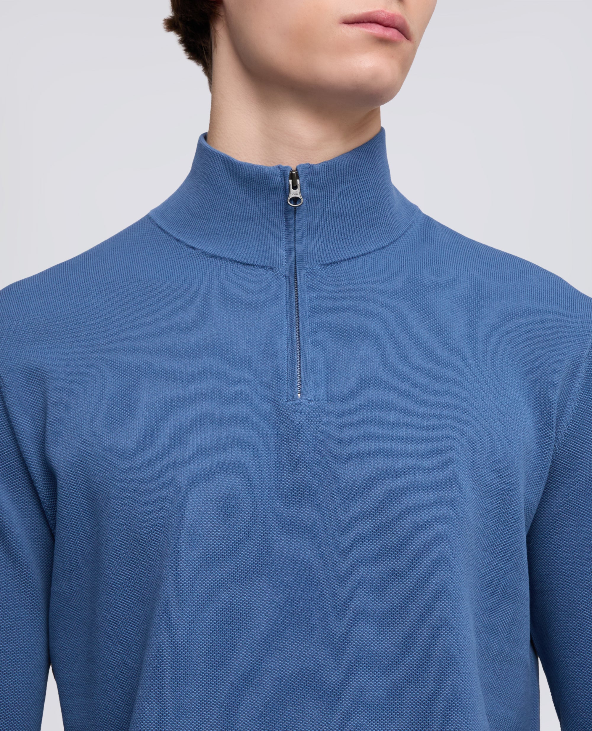 MAGLIA CON ZIP IN COTONE PUNTO PIQUET TINTO CAPO-AVIO-AIR FORCE BLUE-AZUL MILITAR-AIR-BLEU AVIATION