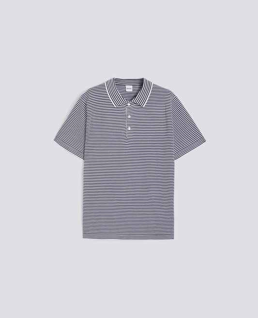 POLO IN MAGLIA DI COTONE, SETA E LINO-RIGA BLU-BLUE STRIPE-RAYA AZUL OSCURO-BLAUE STREIFEN-RAYURES BLEUES