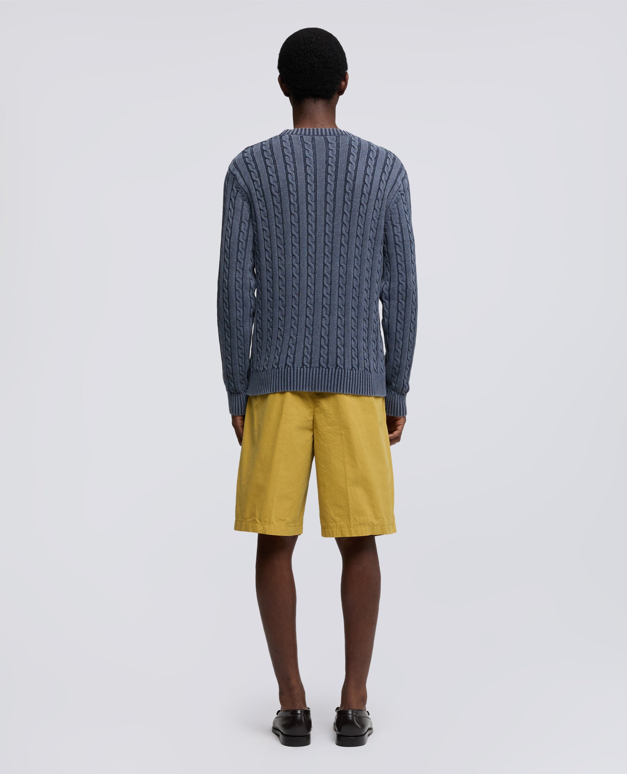 MAGLIA GIROCOLLO IN COTONE TINTO CAPO-BLU-BLUE-AZUL-BLAU-BLEU